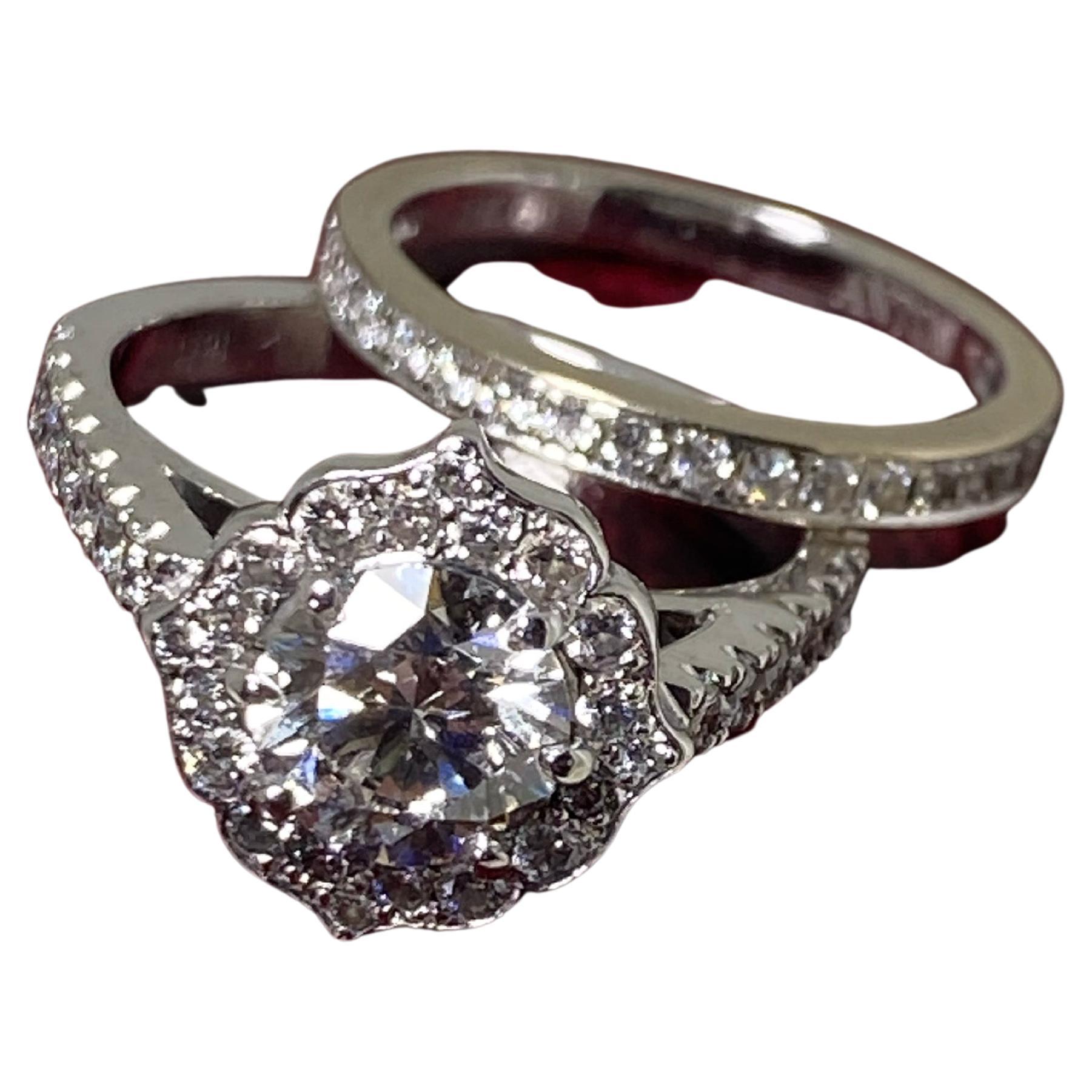 Natural 1.16ct Diamond (D/VS2) Halo Engagement Ring, GIA + Diamond Band by Anton