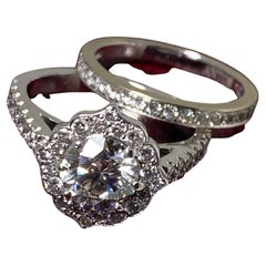 Bague de fiançailles avec halo de diamants naturels de 1,16 carat (D/VS2), certifiée GIA et diamants par Anton