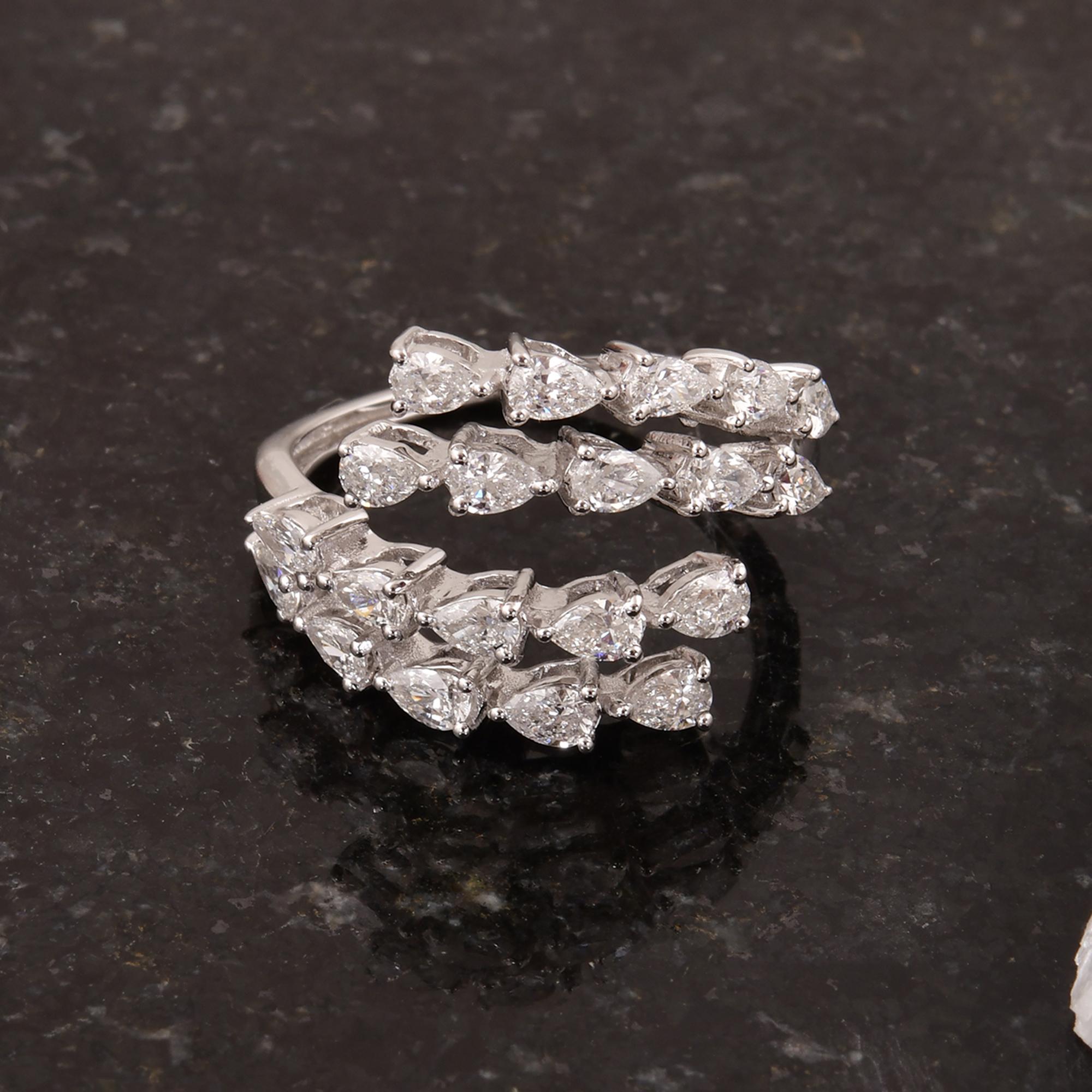 Pear Cut Natural 1.17 Carat SI Clarity HI Color Diamond Wrap Ring 18 Karat White Gold For Sale