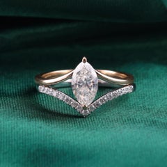 Natural Marquise Cut Diamond Ring 1.17 Carat 18K Two-Tone Gold with Pave Diamond