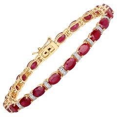 Natural 11.70 Carats Ruby and Diamond Tennis Bracelet 14k Yellow Gold
