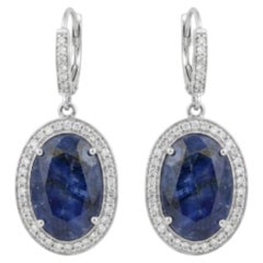Natural 11.75Cts Blue Sapphire & 0.85Cts Diamond Earring in 14k Gold