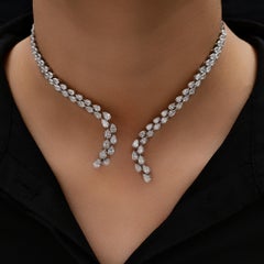 Natural 11.77 Carat SI/H Pear Diamond Choker Necklace 18 Karat White Gold