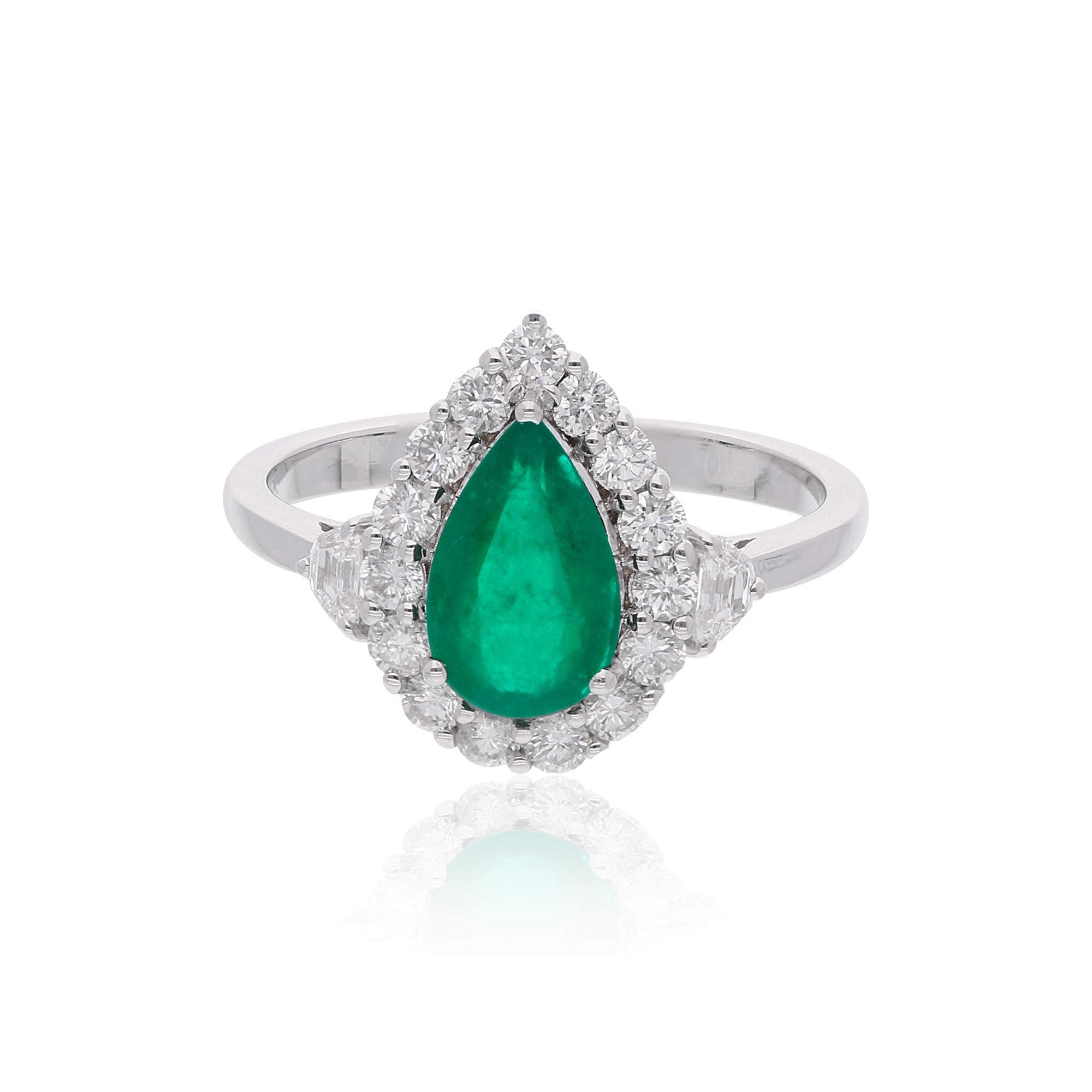 in vendita:  Anello in oro bianco 18 carati con smeraldo naturale dello Zambia da 1,17 carati e pera con diamante aureola 3