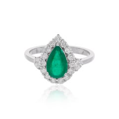 Natürlicher 1,17 Karat sambischer Smaragd Birne Diamant Halo 18 Karat Weißgold Ring