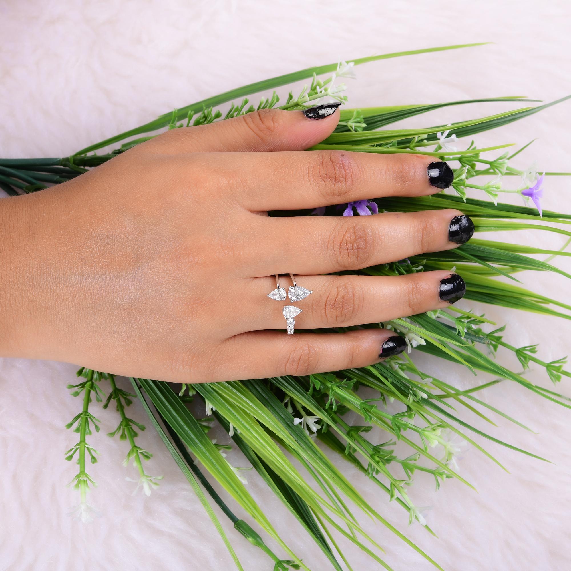 Im Angebot: Natürlicher 1,18 Karat Diamant Offener Manschettenring 14 Karat Weißgold Handgefertigter Schmuck () 2