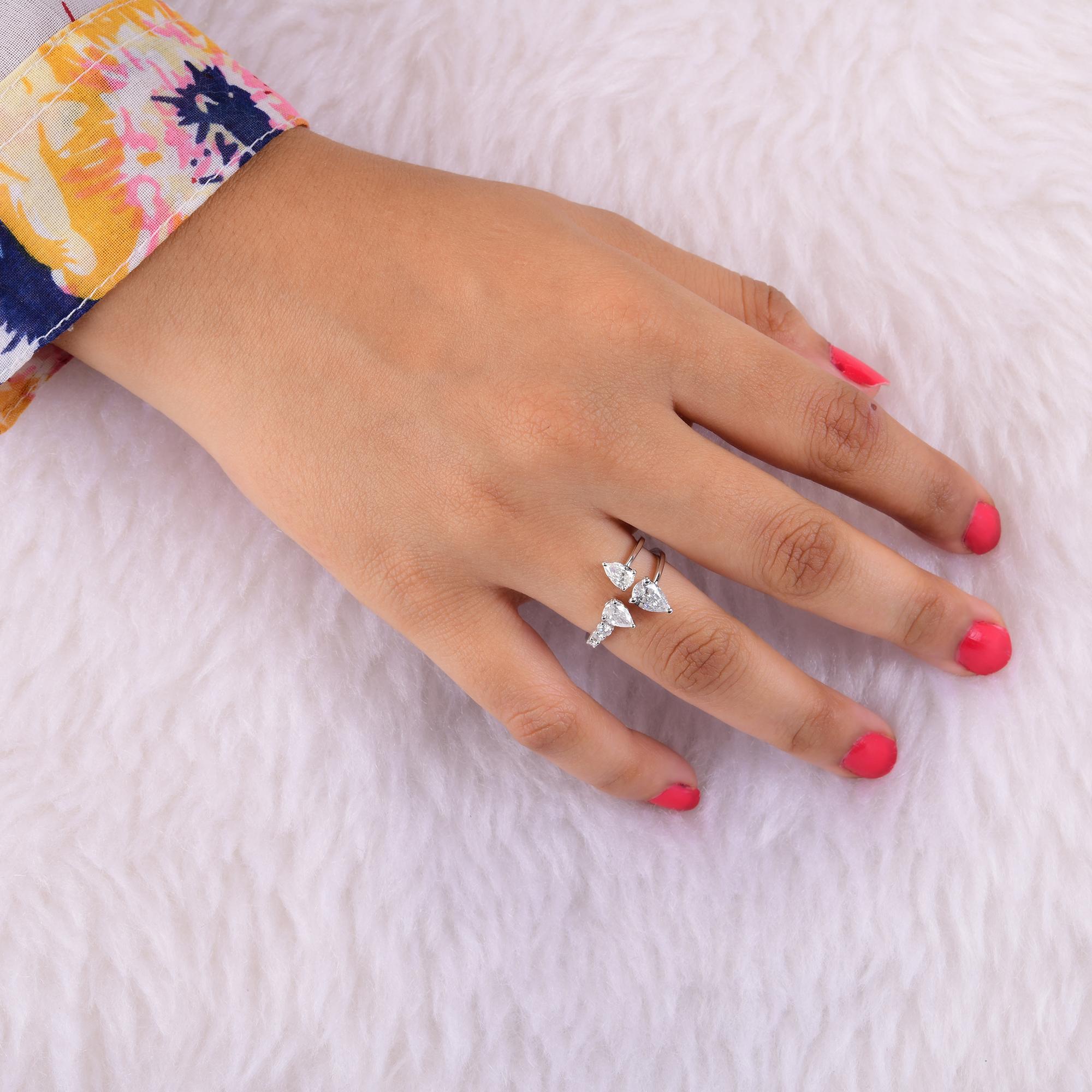 Im Angebot: Natürlicher 1,18 Karat Diamant Offener Manschettenring 14 Karat Weißgold Handgefertigter Schmuck () 3