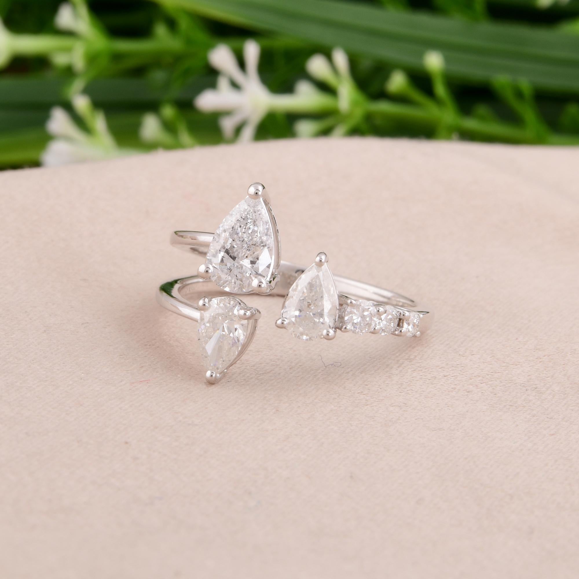 Im Angebot: Natürlicher 1,18 Karat Diamant Offener Manschettenring 14 Karat Weißgold Handgefertigter Schmuck () 4