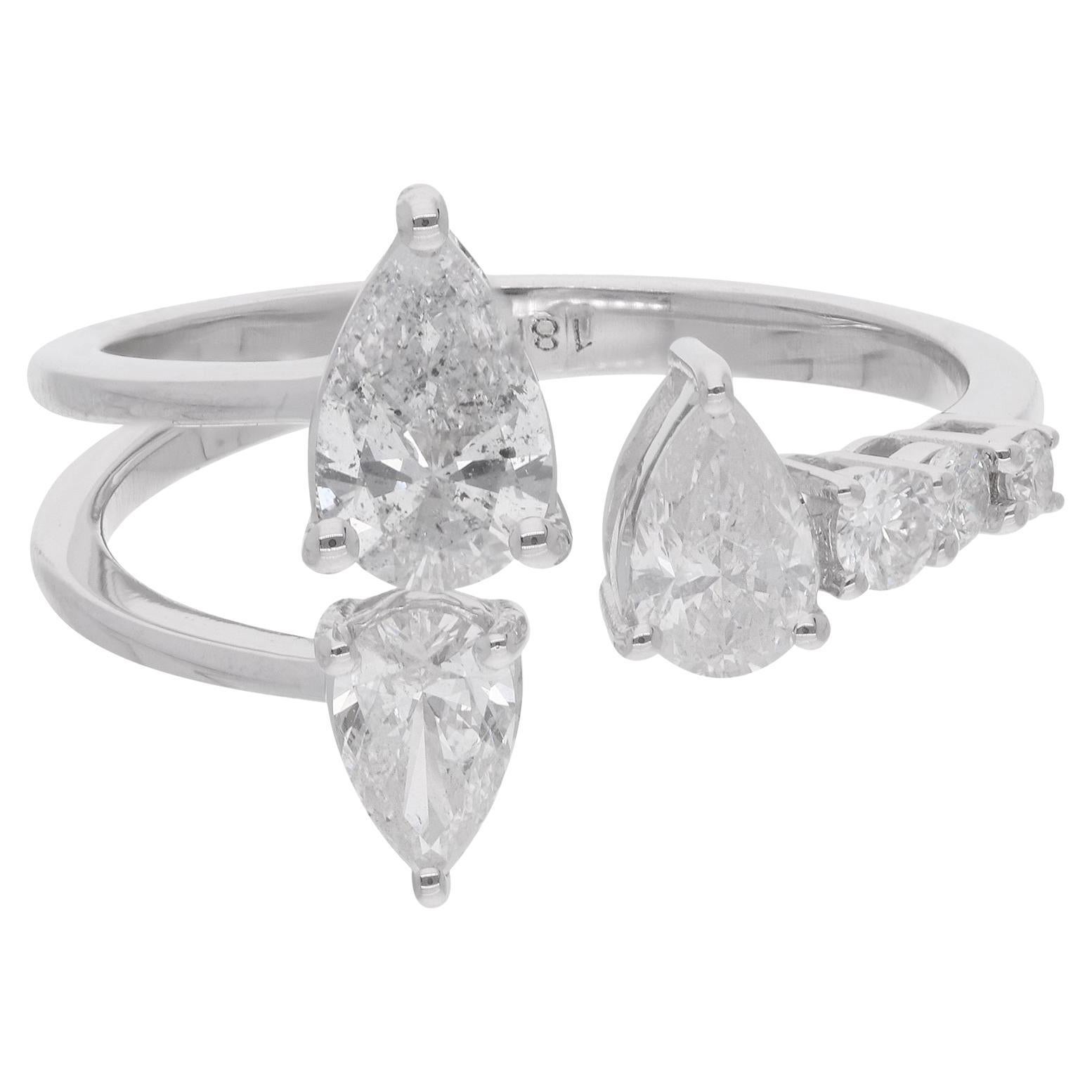 Anello aperto con diamante naturale da 1,18 carati Gioielli fatti a mano in oro bianco 18 carati