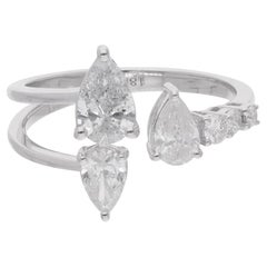 Natural 1.18 Carat Diamond Open Cuff Ring 18 Karat White Gold Handmade Jewelry