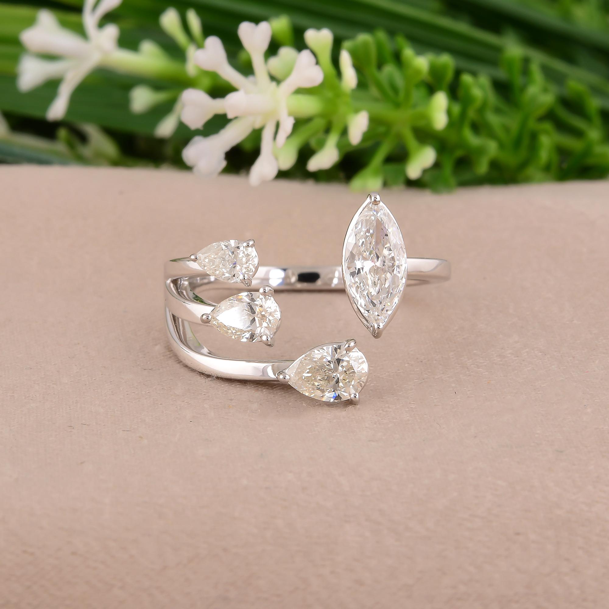 Moderno Anello con diamante naturale da 1,18 carati SI/H con taglio a pera Brilliante in oro bianco 14 carati in vendita