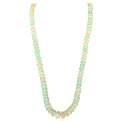 Natural 118 Ct Ethiopian Opal Bead Single Strand Necklace 14 Karat Yellow Gold