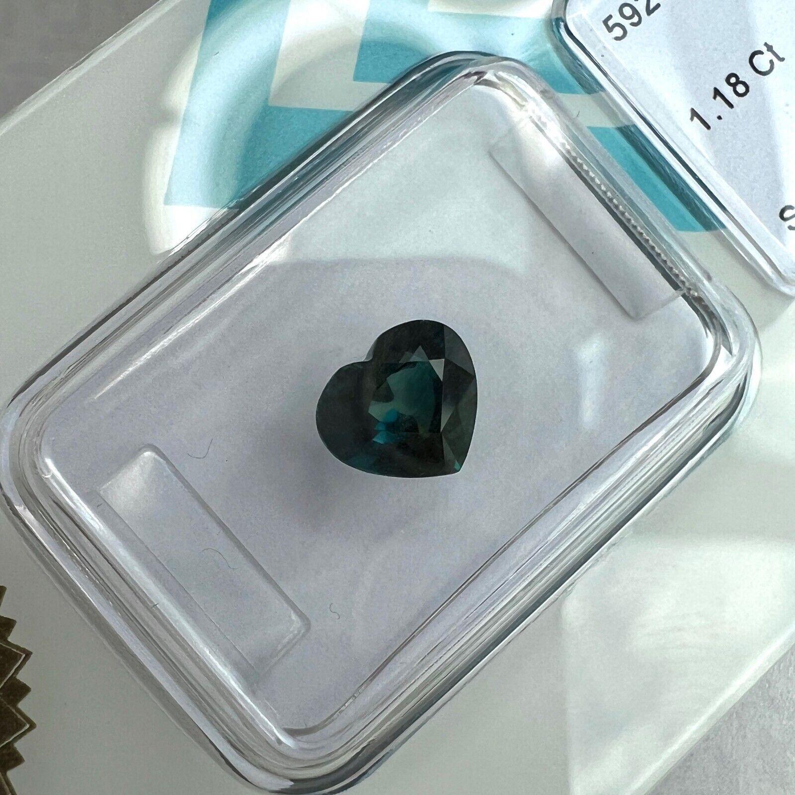 Natural 1.18Ct Deep Green Blue Teal Sapphire Heart Cut IGI Certified Gemstone In New Condition For Sale In Birmingham, GB