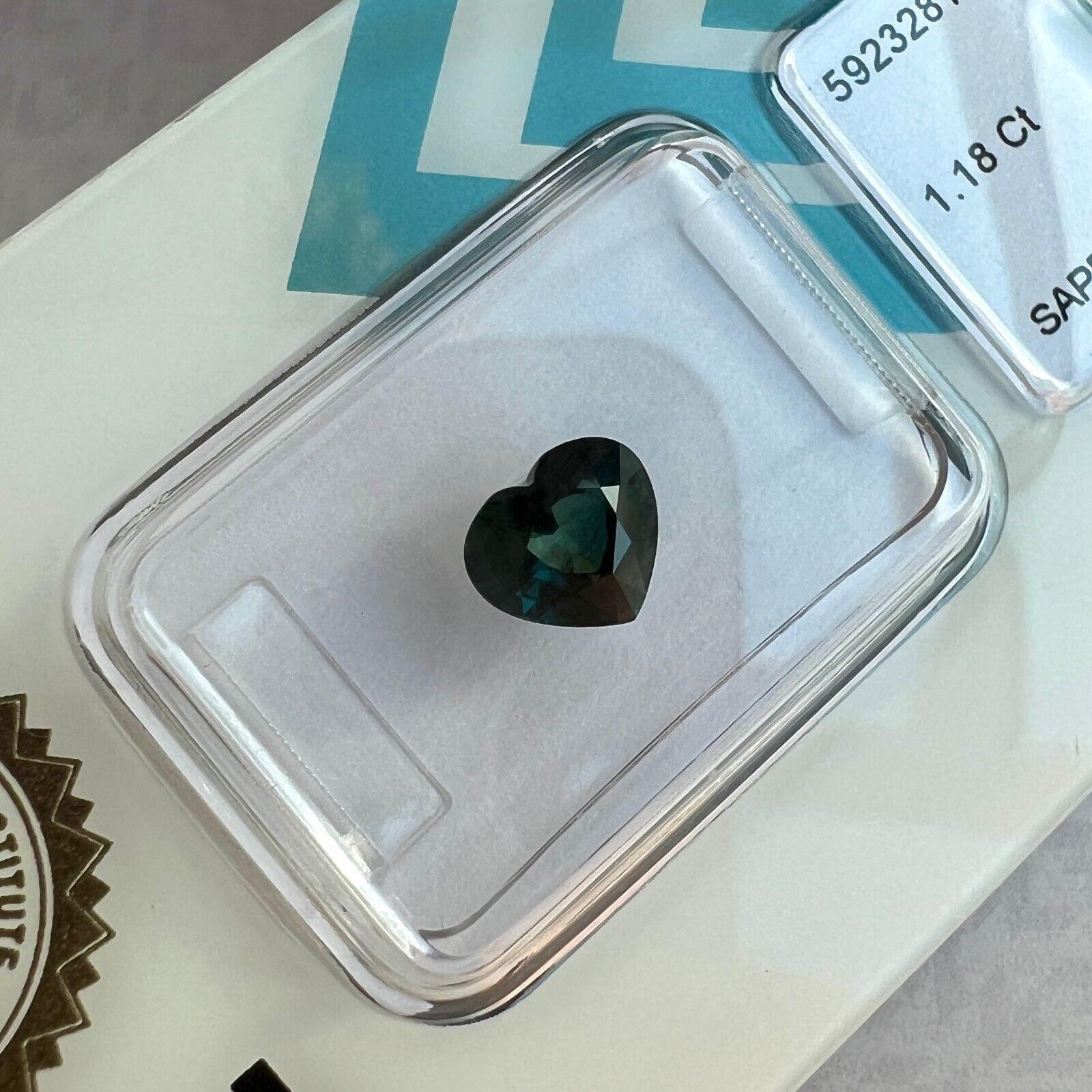 Saphir bleu sarcelle vert profond taille cœur certifié IGI de 1,18 carat Unisexe en vente