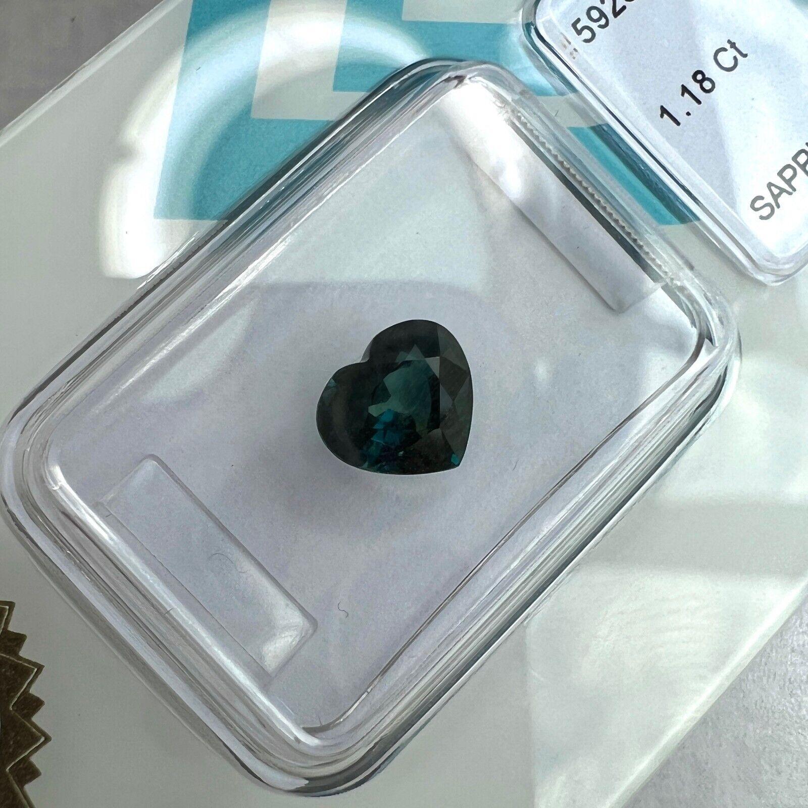 Natural 1.18Ct Deep Green Blue Teal Sapphire Heart Cut IGI Certified Gemstone For Sale 1