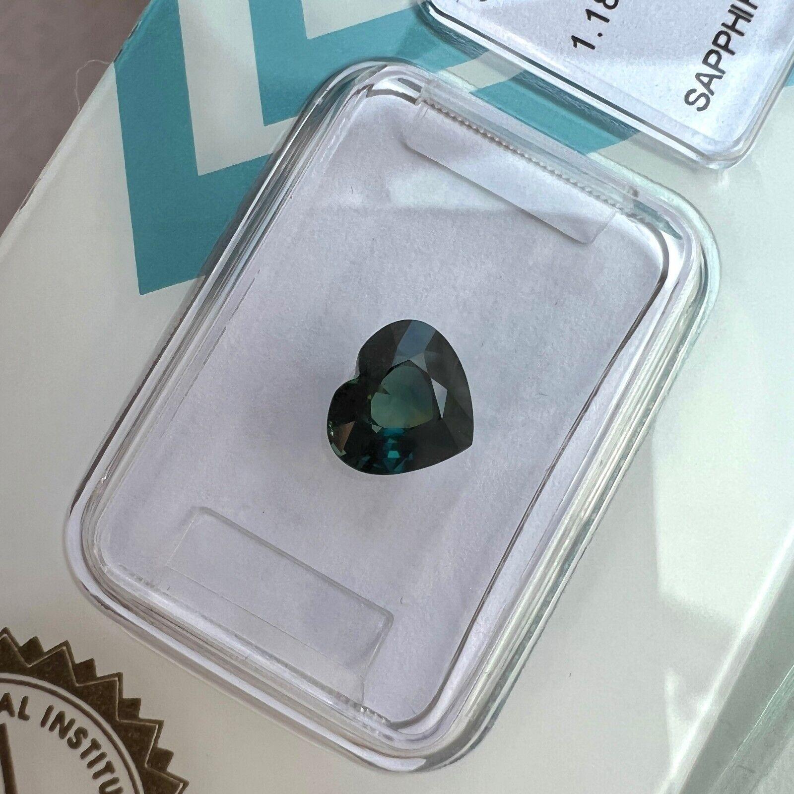 Natural 1.18Ct Deep Green Blue Teal Sapphire Heart Cut IGI Certified Gemstone For Sale 2