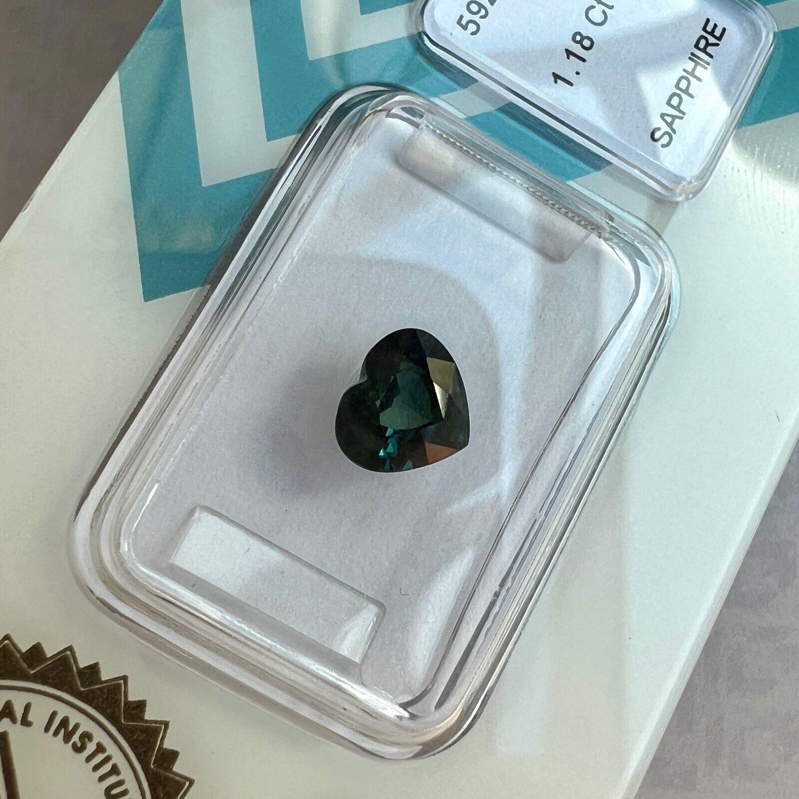 Natural 1.18Ct Deep Green Blue Teal Sapphire Heart Cut IGI Certified Gemstone For Sale 3