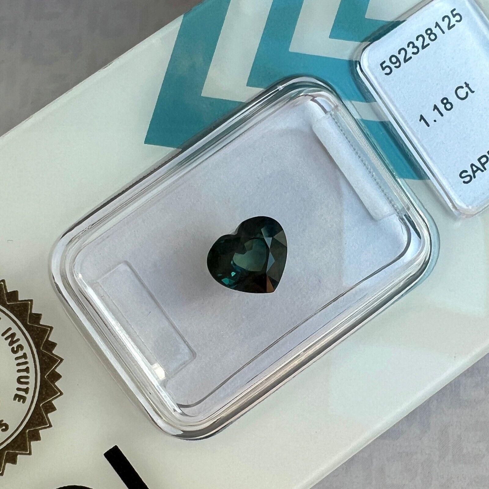 Natural 1.18Ct Deep Green Blue Teal Sapphire Heart Cut IGI Certified Gemstone For Sale 4