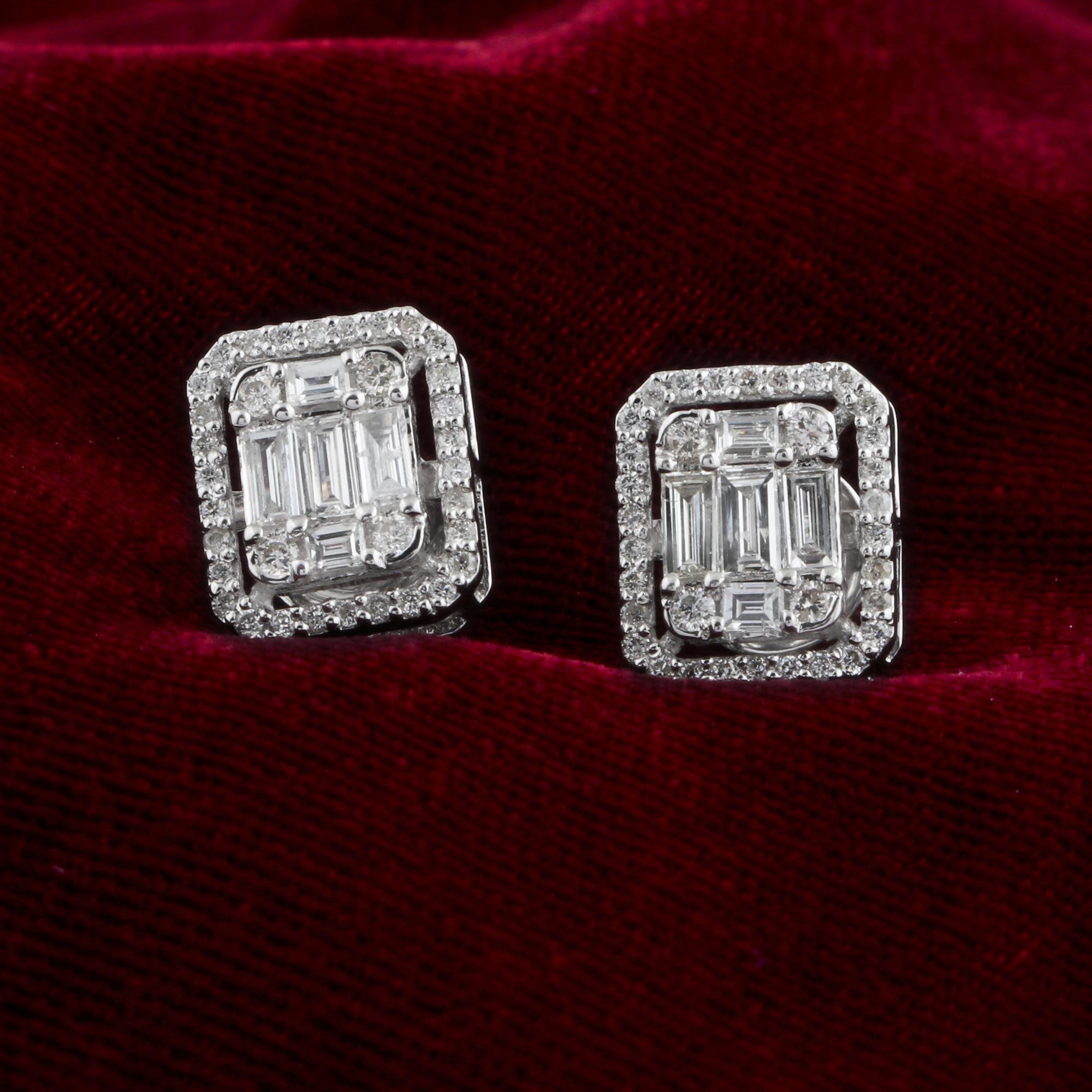 Modern Natural 1.19 Carat Si Clarity Hi Color Diamond Fine Stud Earrings 14k White Gold For Sale