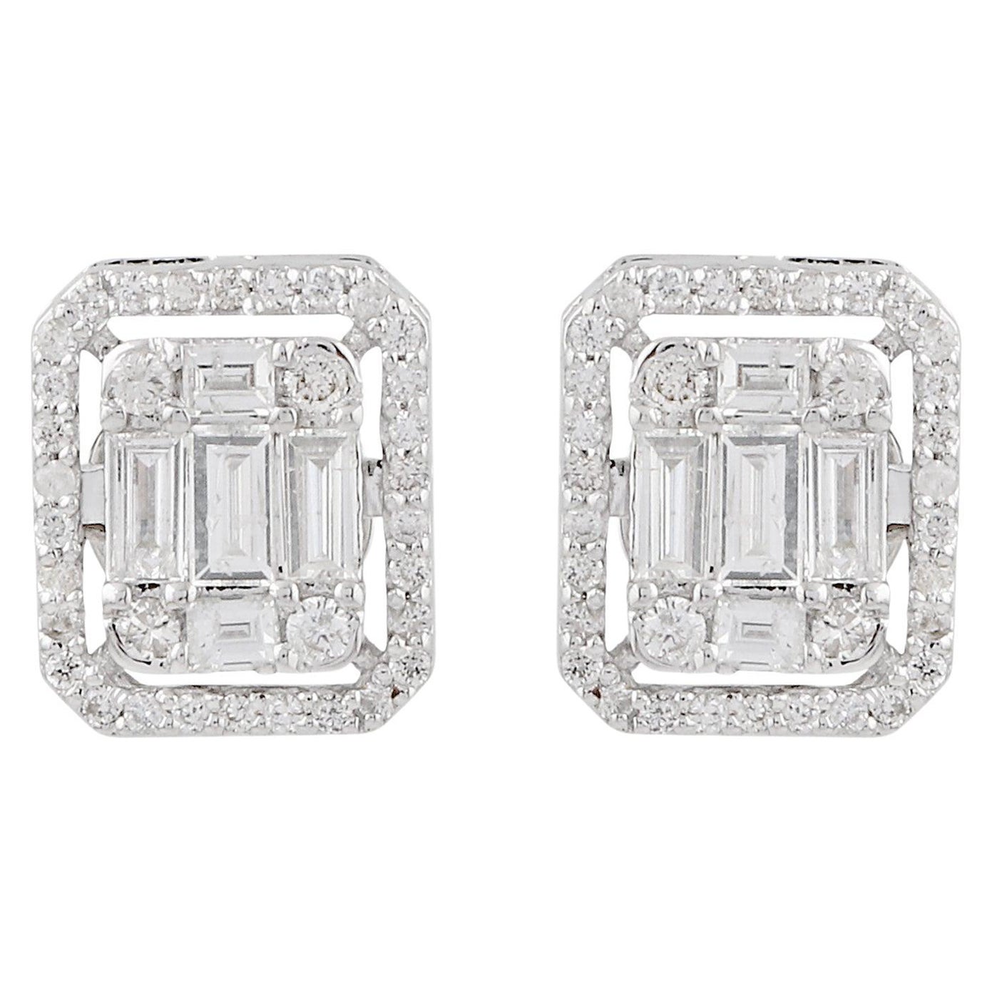Pendientes de oro blanco de 18 quilates con halo de diamantes naturales de 1,19 quilates, claridad SI y color HI