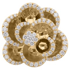 Natural 1.19 Carat SI/H Diamond Flower Cocktail Ring 18 Karat Yellow Gold
