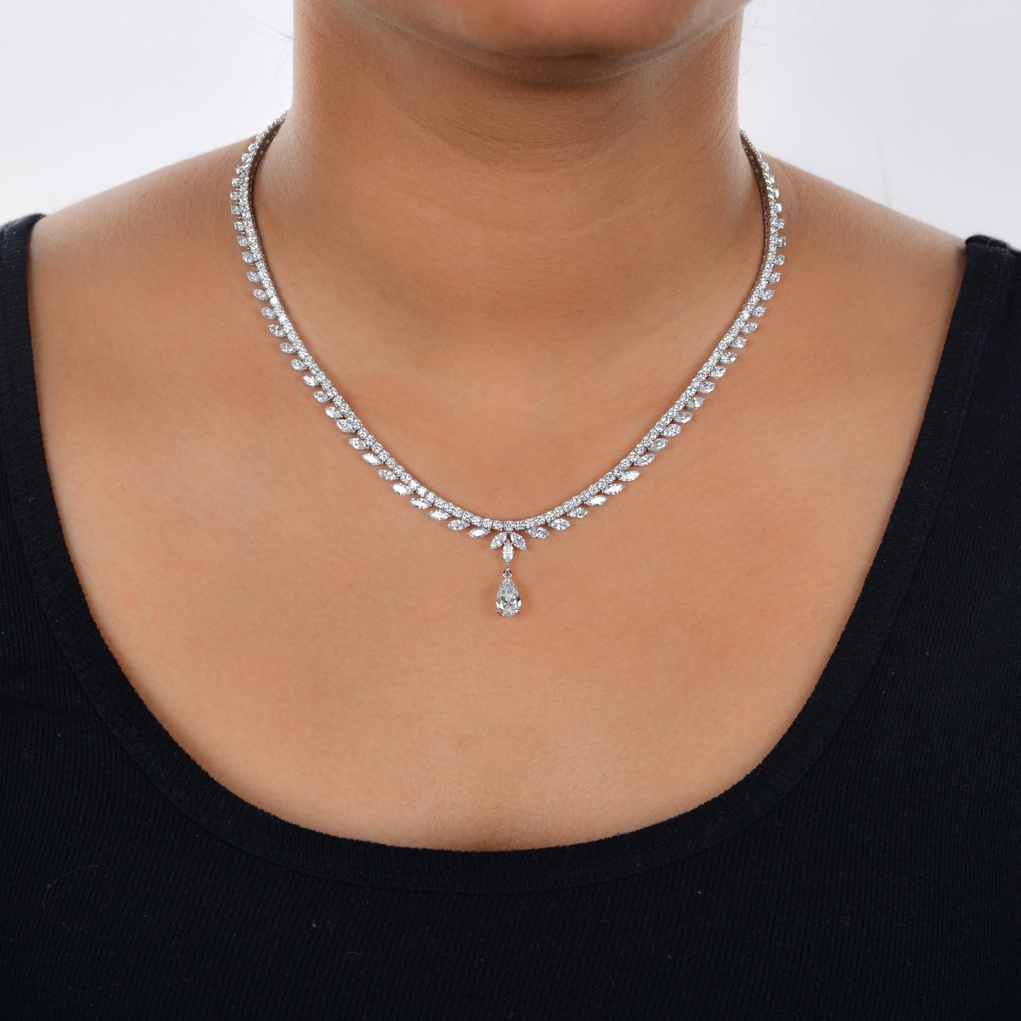 Natural 11.92 Carat Diamond Necklace Solid 10 Karat White Gold Handmade Jewelry In New Condition For Sale In Diera, Dubai
