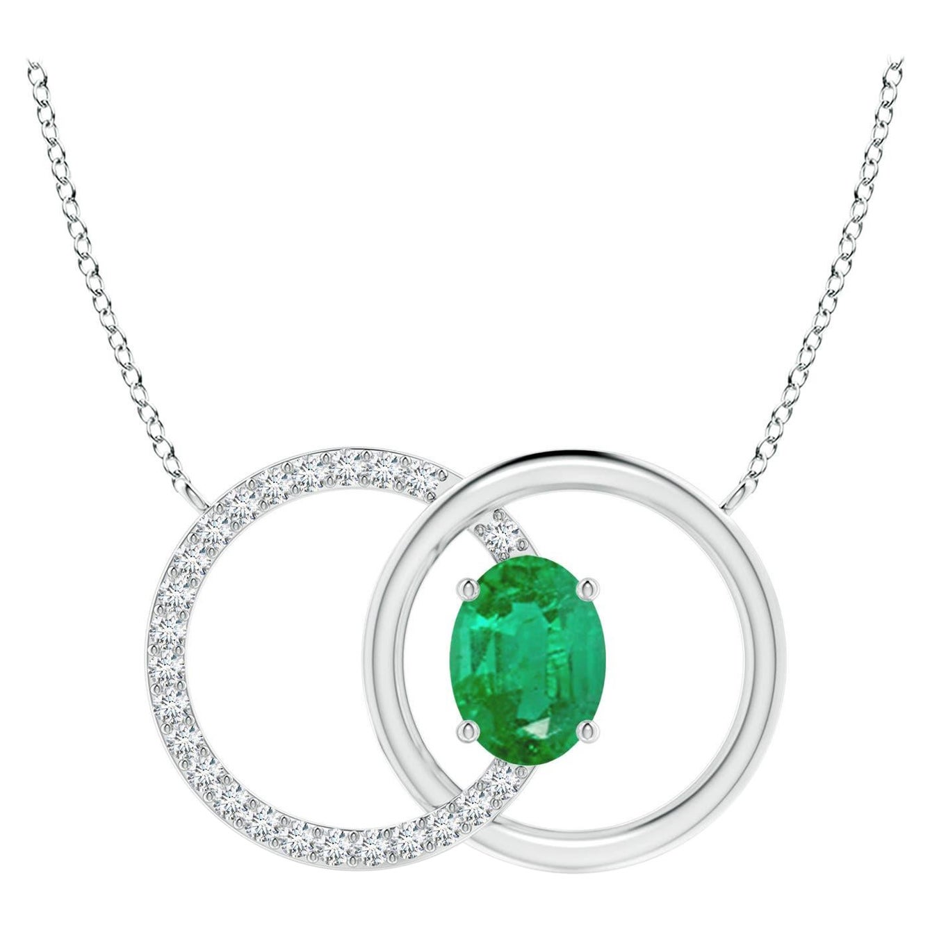 Nature 1.1ct Emerald Interlocking Circle Necklace with Diamond 14K White Gold (Collier d'émeraudes entrelacées avec diamants)