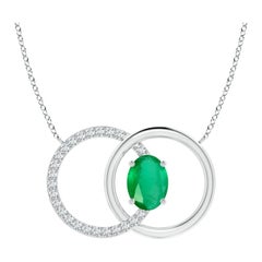 Natural 1.1ct Emerald Interlocking Circle Necklace with Diamond 14K White Gold