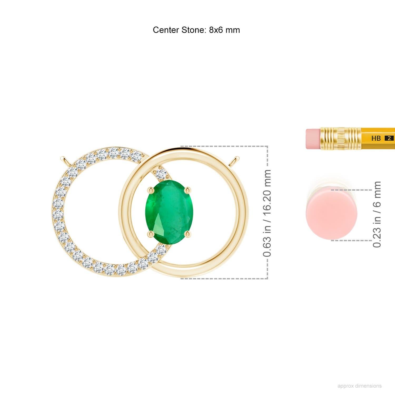 Natürlicher 1,1ct Smaragd Interlocking Kreis Halskette mit Diamant 14K Gelbgold im Zustand „Neu“ im Angebot in Los Angeles, CA