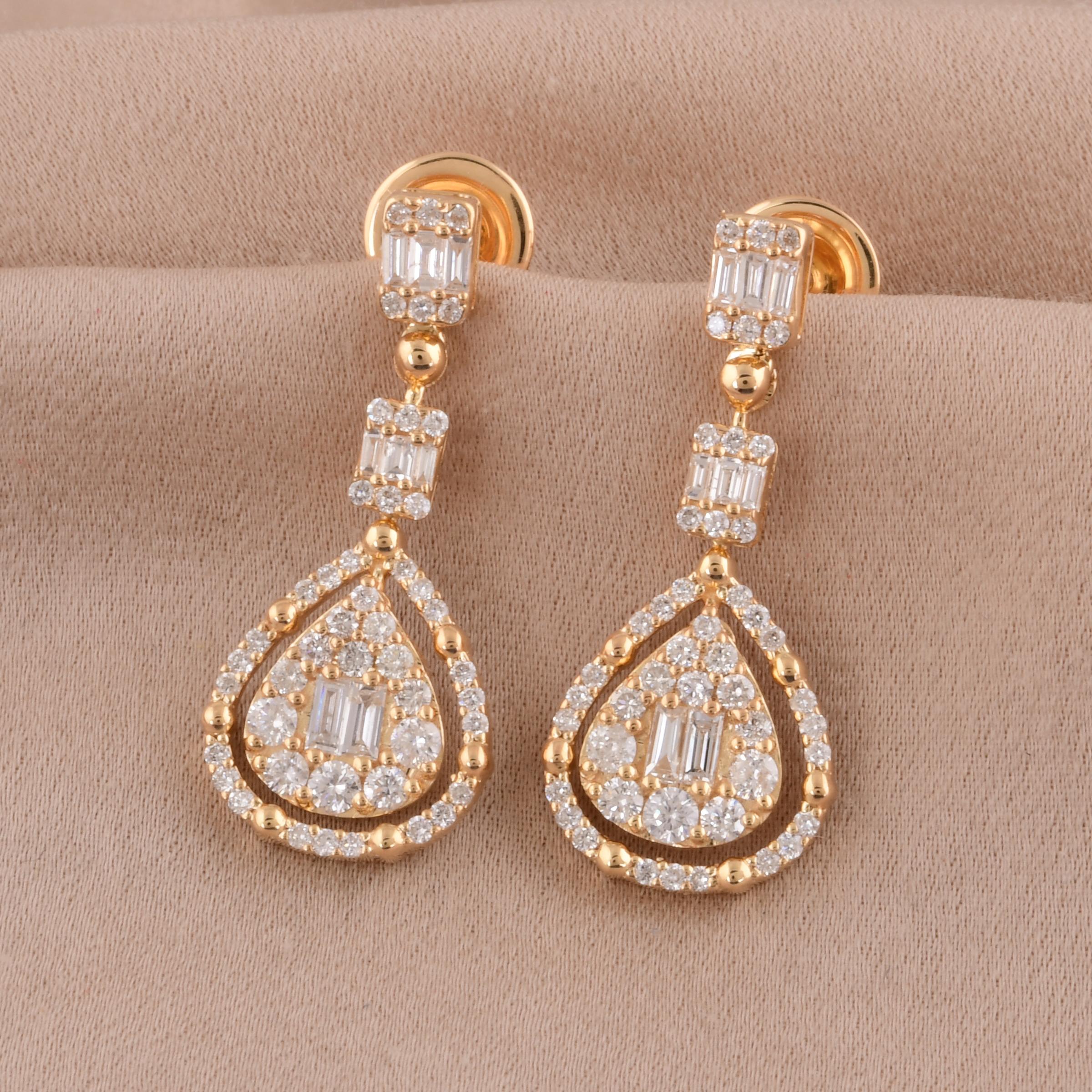 Natürliche 1,2 Karat Baguette-Diamant-Ohrringe massiv 10k Gelbgold-Schmuck im Zustand „Neu“ im Angebot in Diera, Dubai