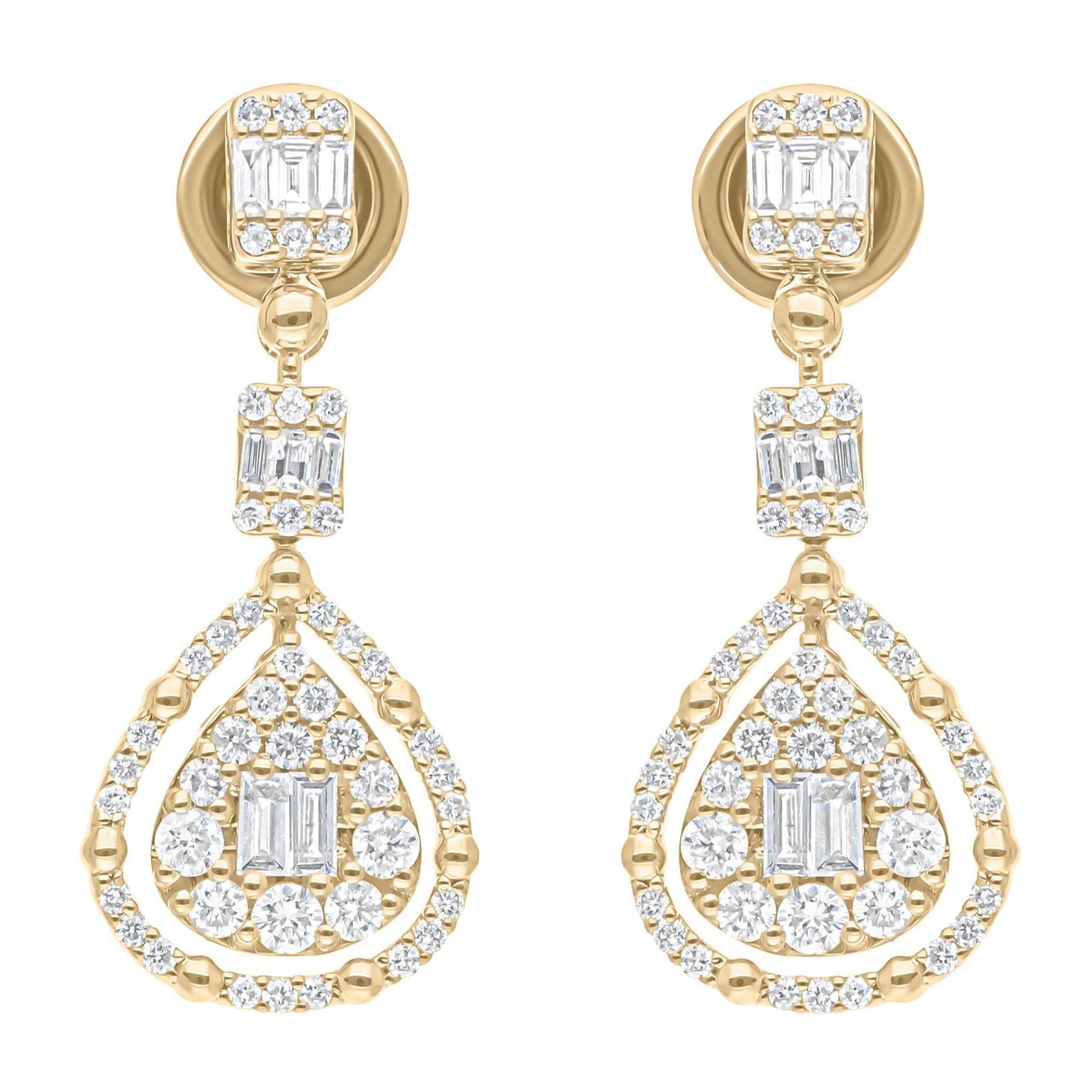 Natural 1.2 Carat Baguette Diamond Dangle Earrings Solid 10k Yellow Gold Jewelry