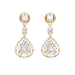 Natural 1.2 Carat Baguette Diamond Dangle Earrings Solid 10k Yellow Gold Jewelry