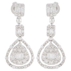 Natural 1.2 Carat SI/H Diamond Cluster Dangle Drop Earrings 10k White Gold