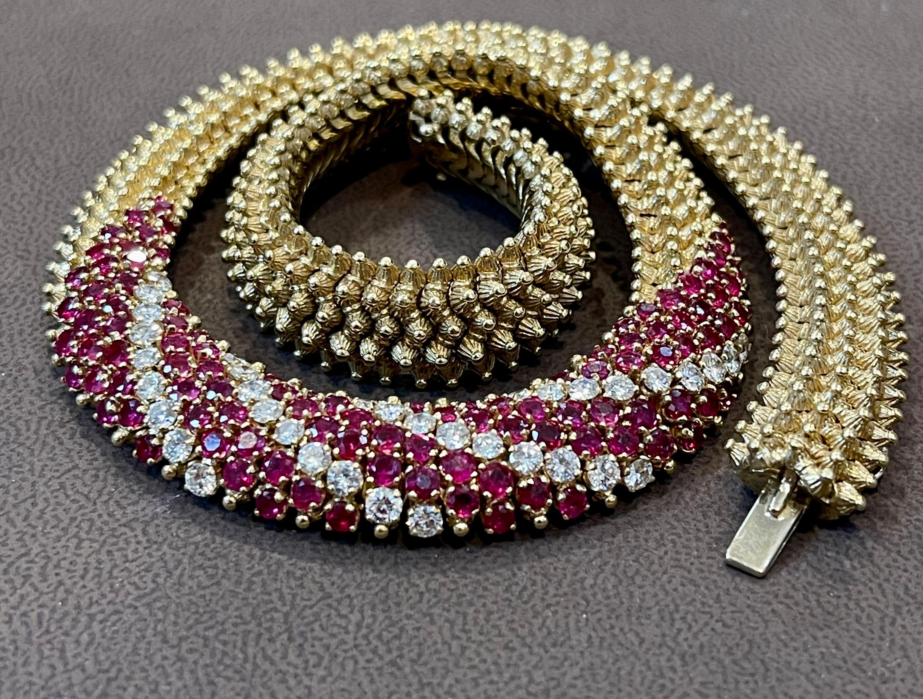 Natural 12 Ct Burma Ruby and 5 Ct Diamond Necklace 18 Karat Yellow Gold 166gm  5