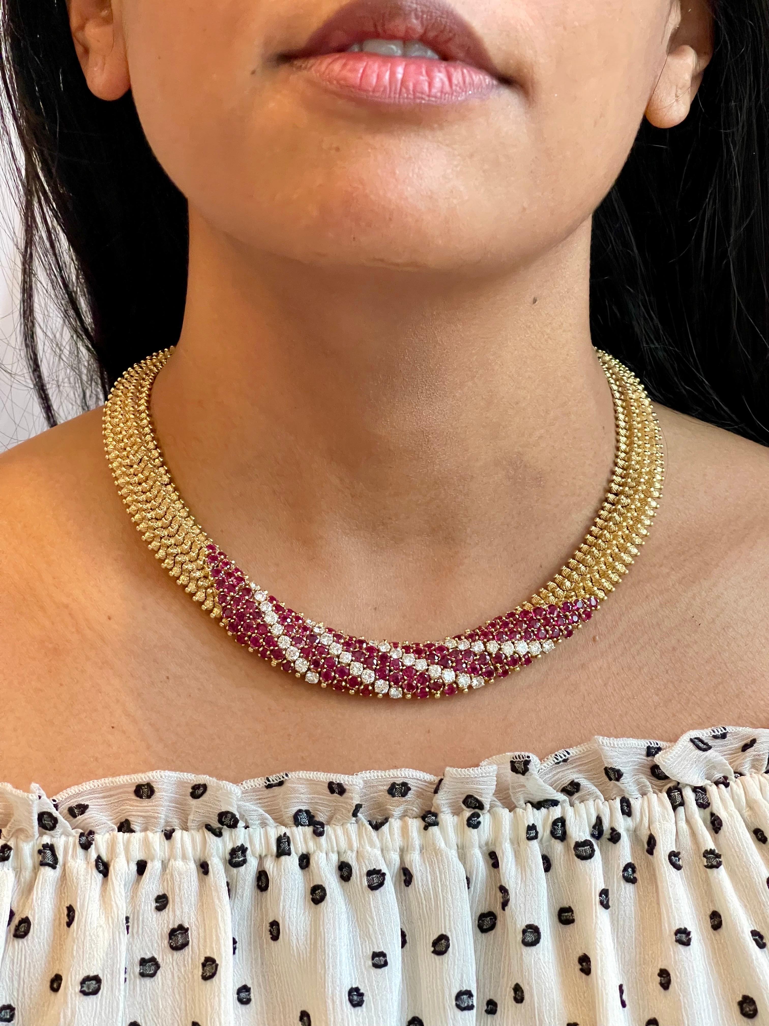 Natural 12 Ct Burma Ruby and 5 Ct Diamond Necklace 18 Karat Yellow Gold 166gm  6