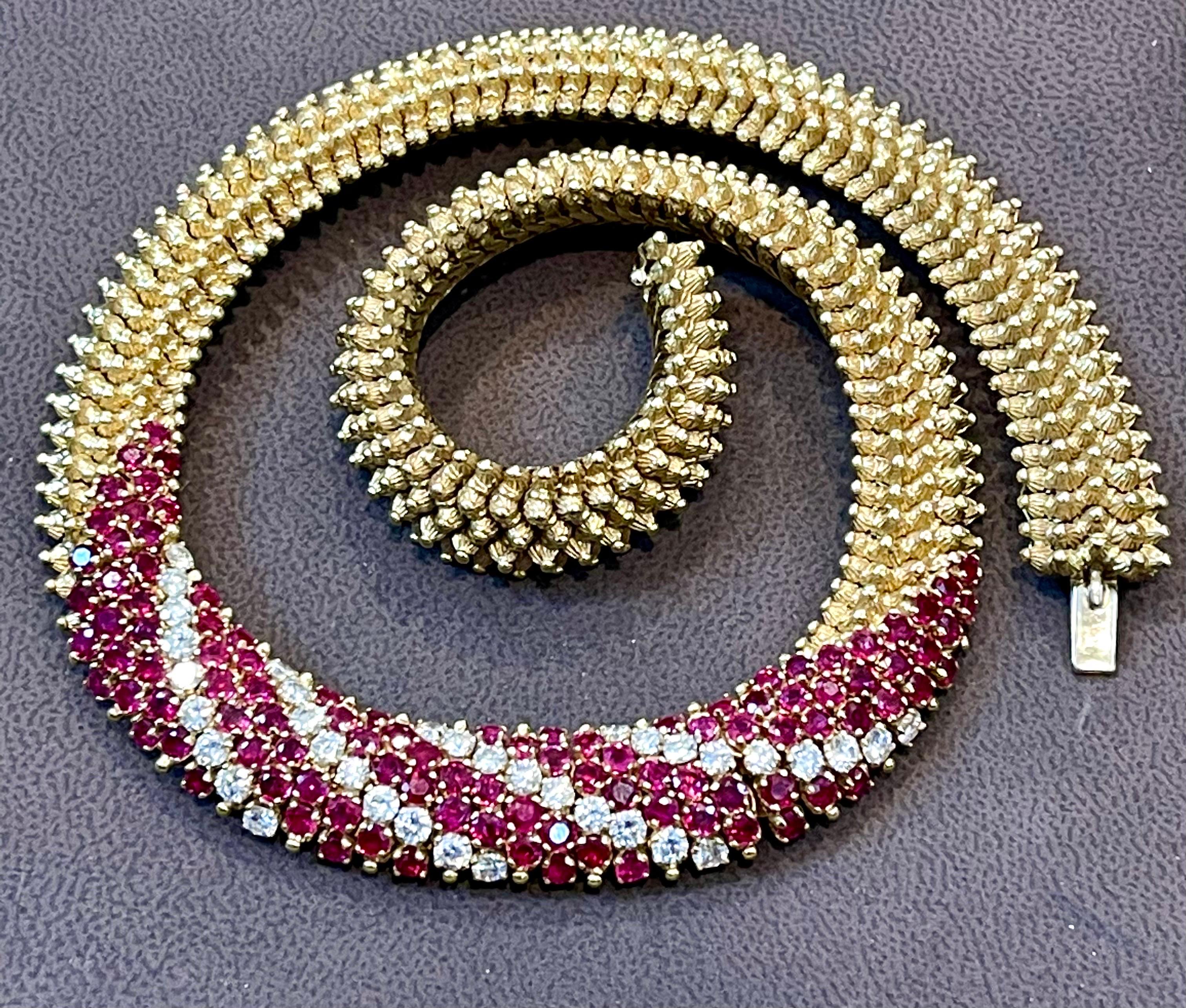 Natural 12 Ct Burma Ruby and 5 Ct Diamond Necklace 18 Karat Yellow Gold 166gm  7