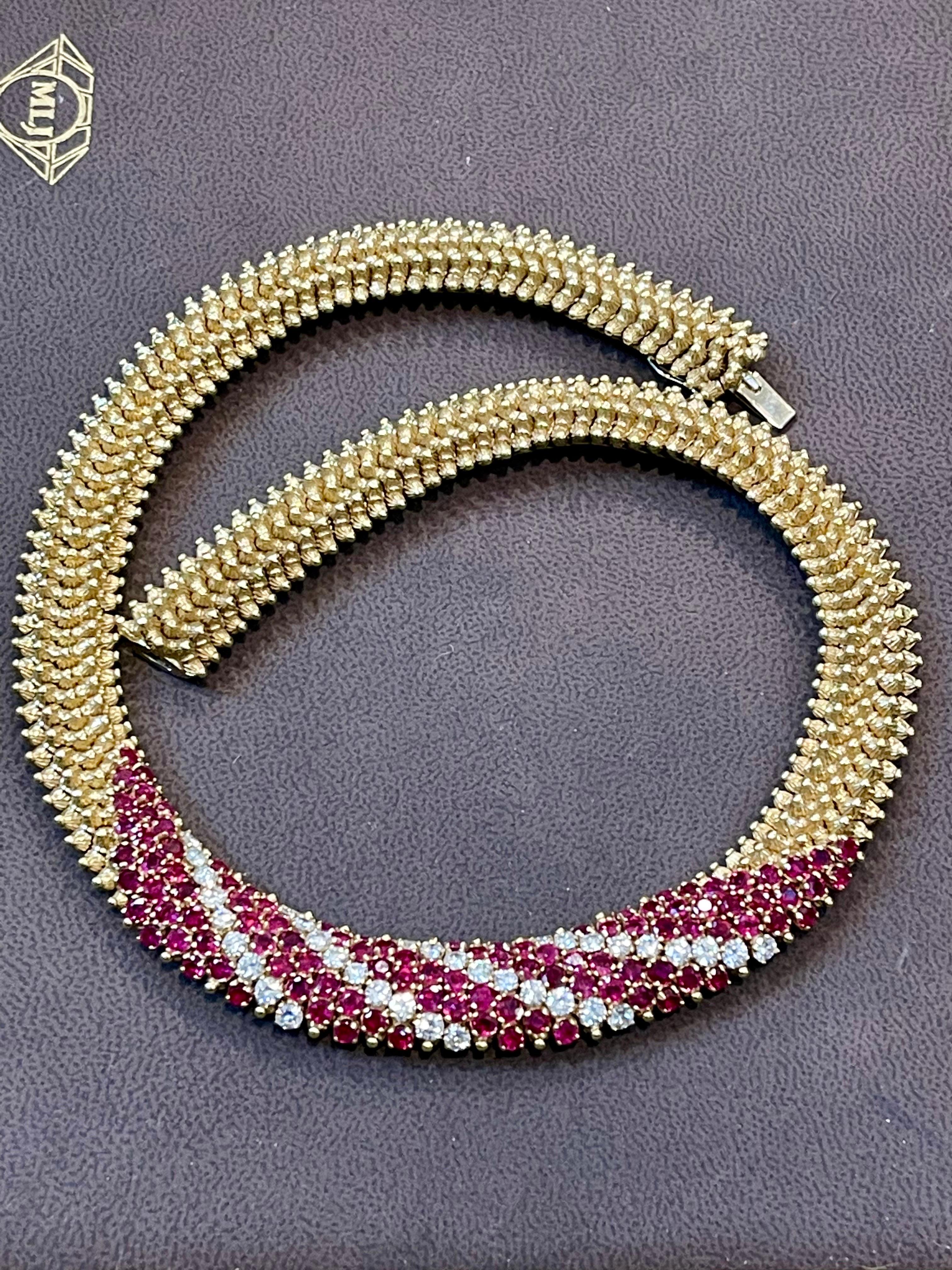 Natural 12 Ct Burma Ruby and 5 Ct Diamond Necklace 18 Karat Yellow Gold 166gm  9