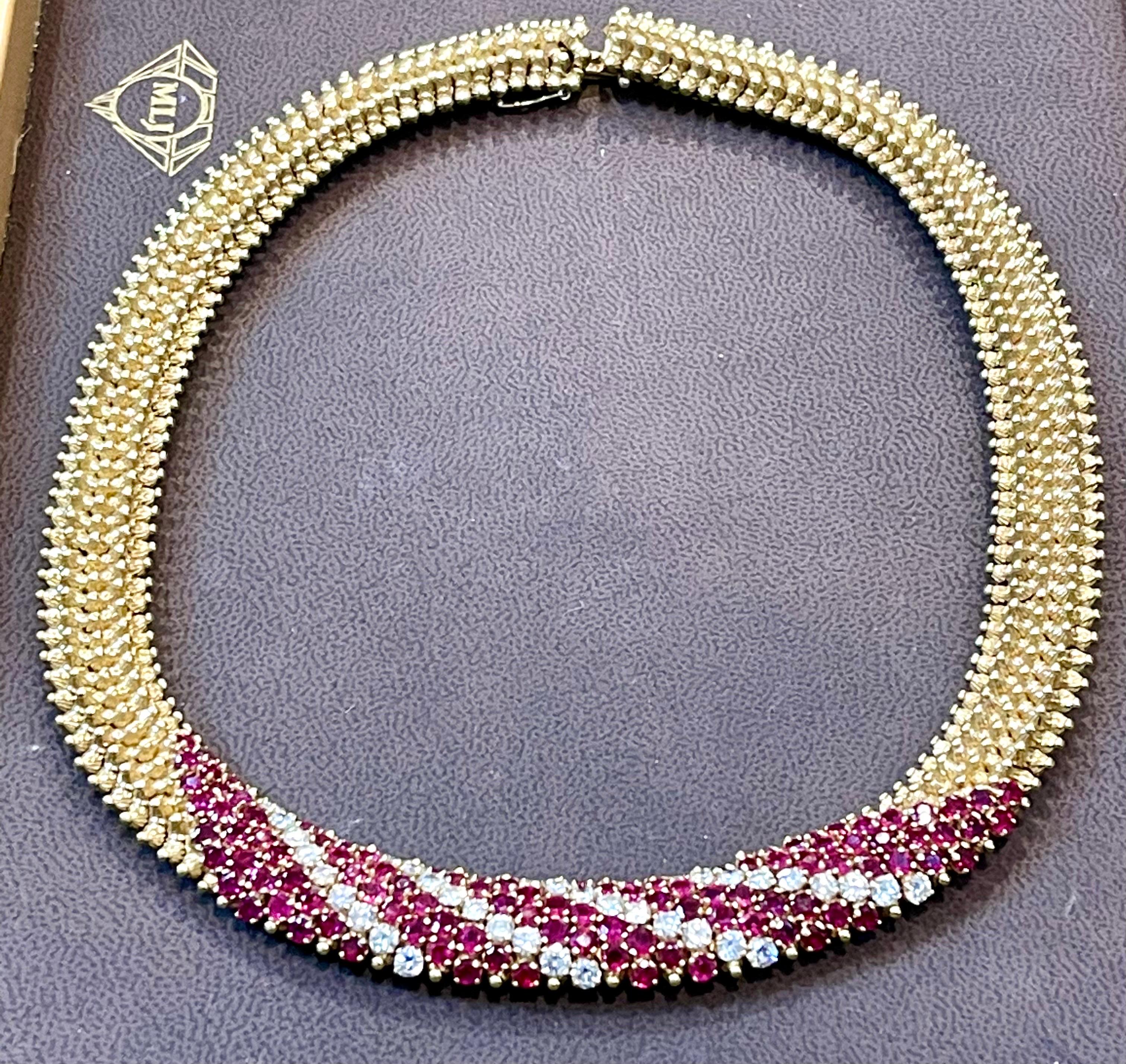 Natural 12 Ct Burma Ruby and 5 Ct Diamond Necklace 18 Karat Yellow Gold 166gm  10