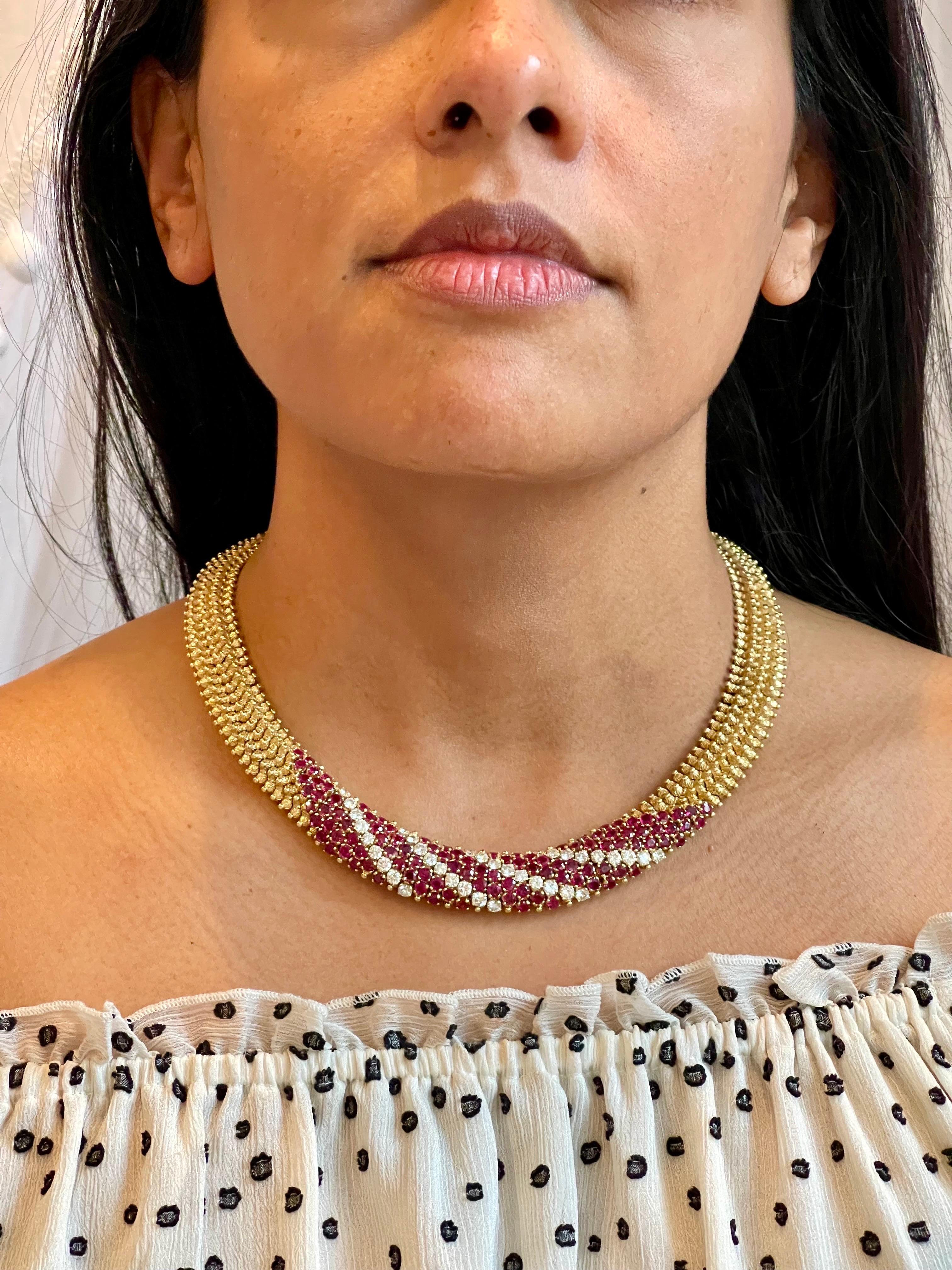 Natural 12 Ct Burma Ruby and 5 Ct Diamond Necklace 18 Karat Yellow Gold 166gm  11