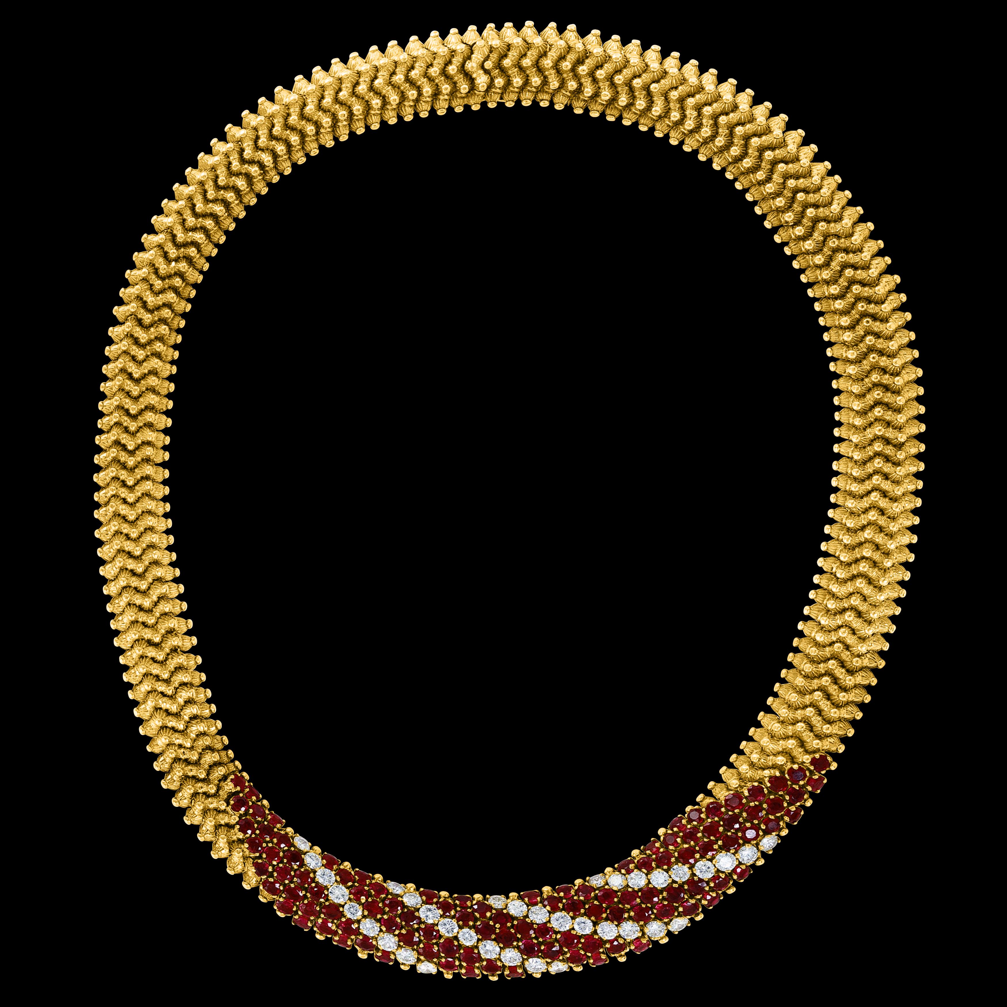 Natural 12 Ct Burma Ruby and 5 Ct Diamond Necklace 18 Karat Yellow Gold 166gm  12