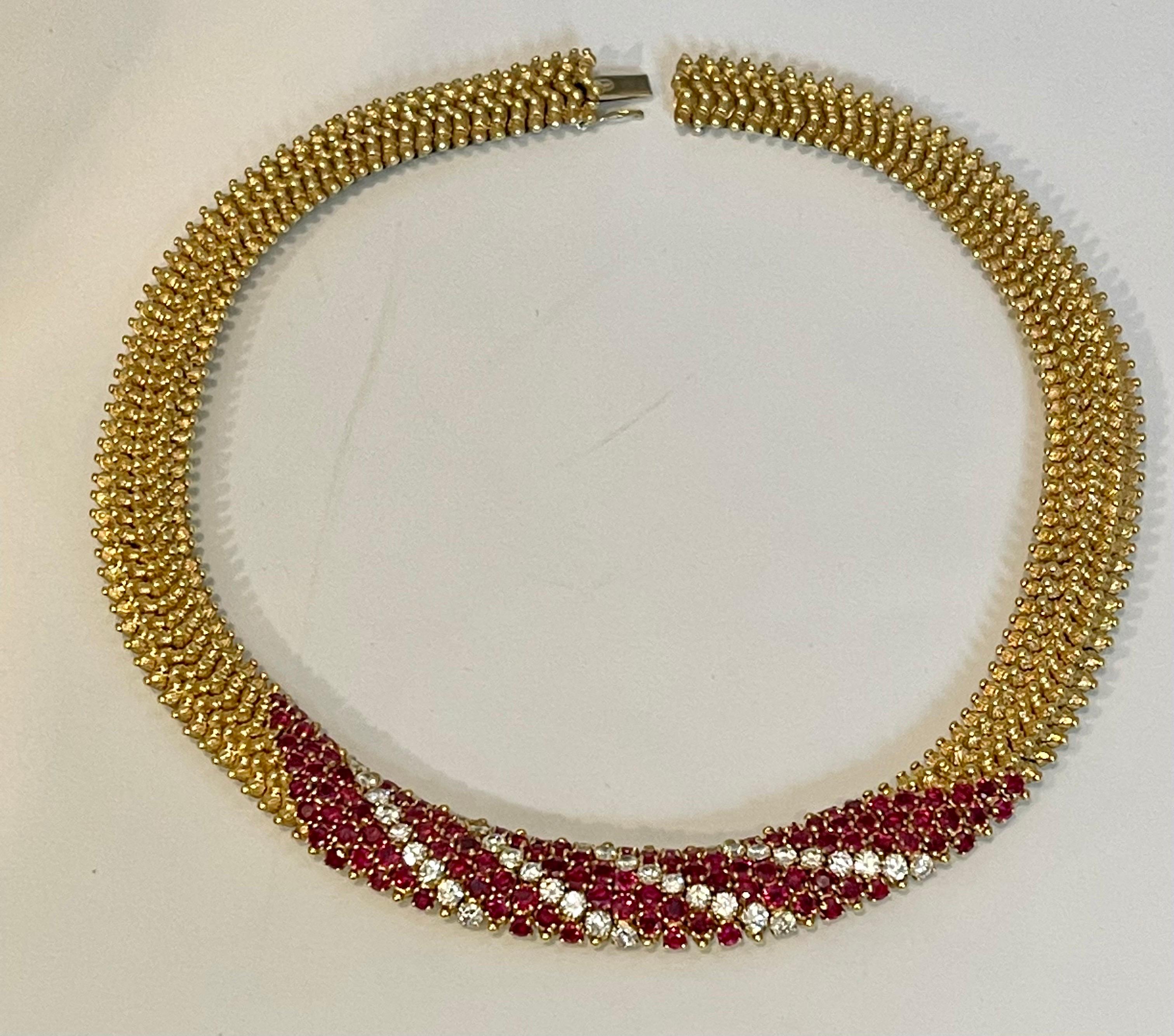 Natural 12 Ct Burma Ruby and 5 Ct Diamond Necklace 18 Karat Yellow Gold 166gm  1