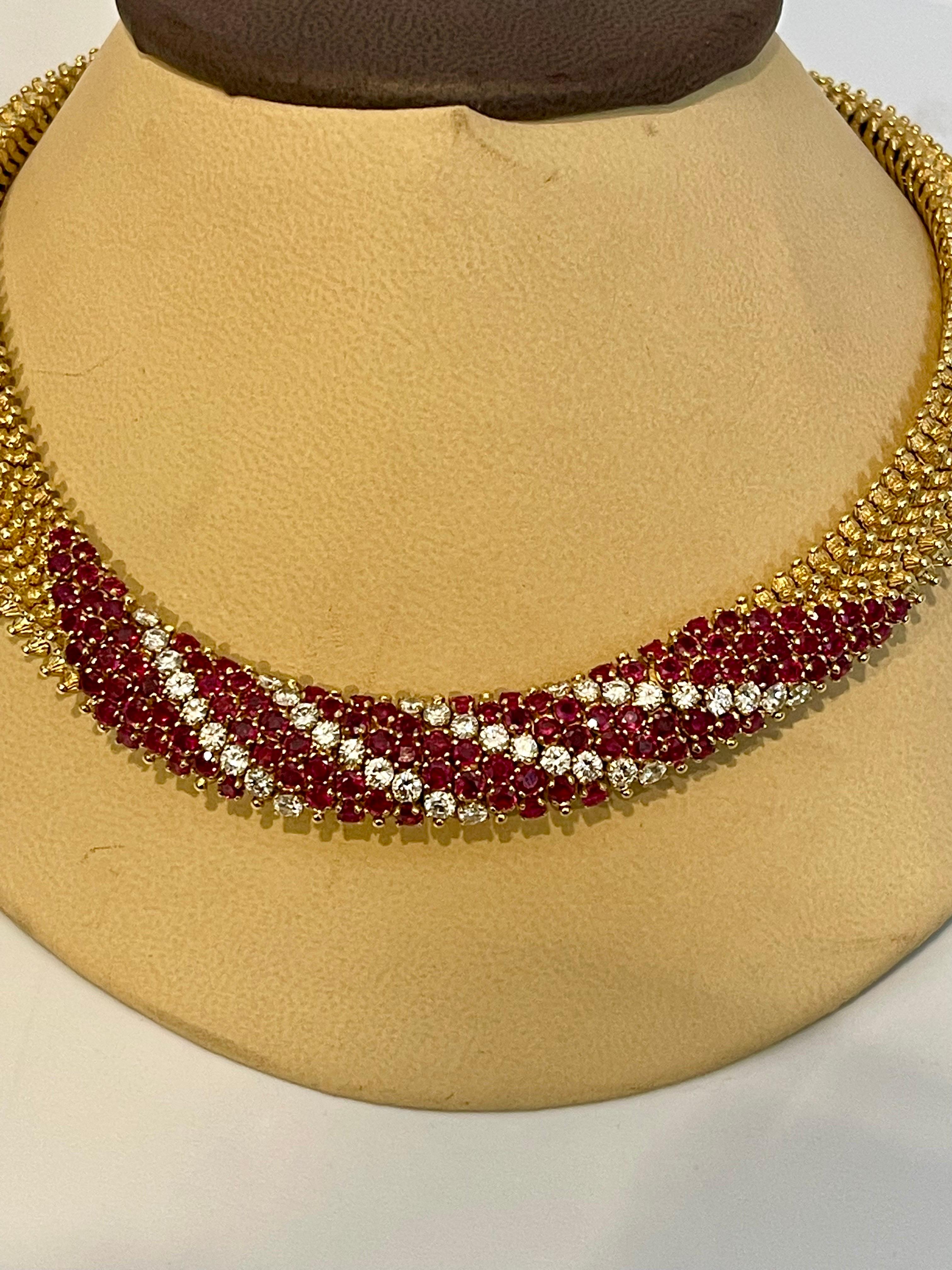 Natural 12 Ct Burma Ruby and 5 Ct Diamond Necklace 18 Karat Yellow Gold 166gm  3