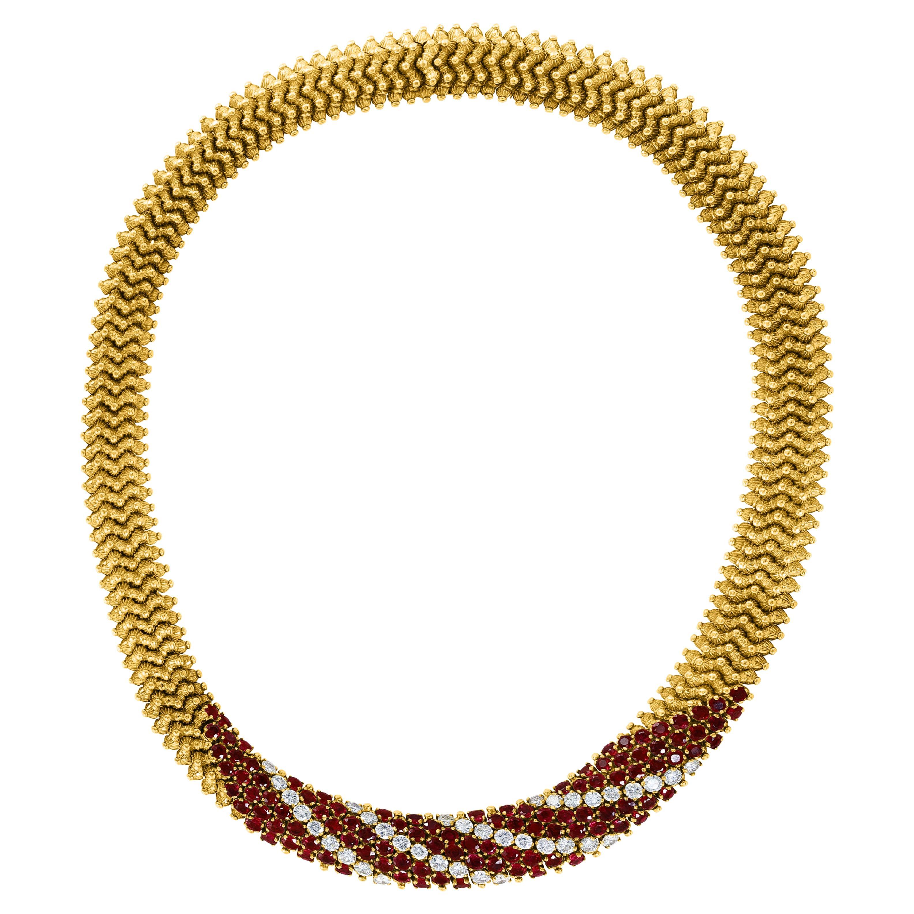 Natural 12 Ct Burma Ruby and 5 Ct Diamond Necklace 18 Karat Yellow Gold 166gm 