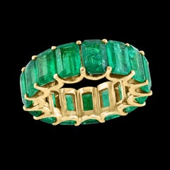 Natural 12 Ct High Quality Zambian Emerald Cut Emerald Eternity Band/ Ring 14 KG