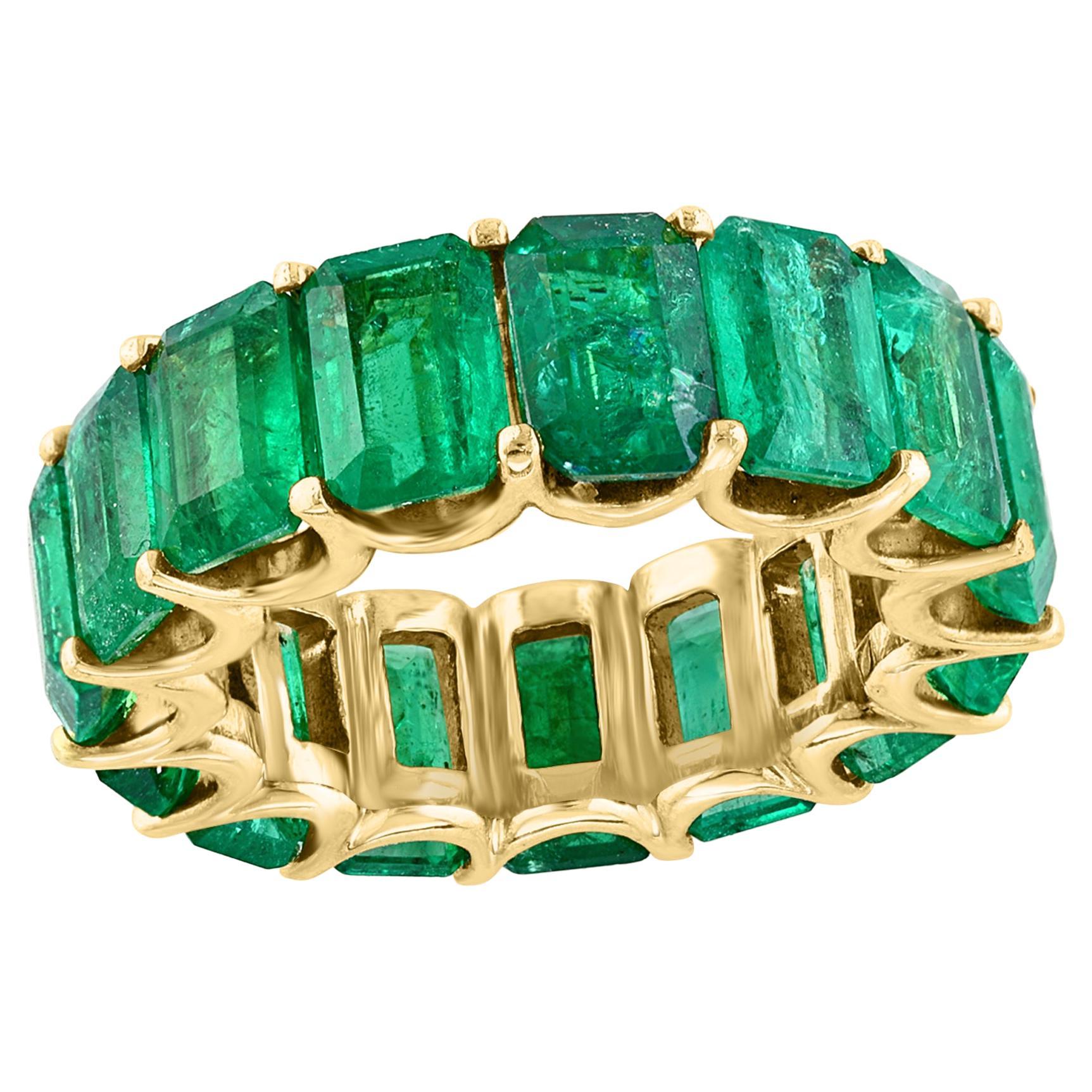 Natural 12 Ct High Quality Zambian Emerald Cut Emerald Eternity Band/ Ring 14 KG For Sale