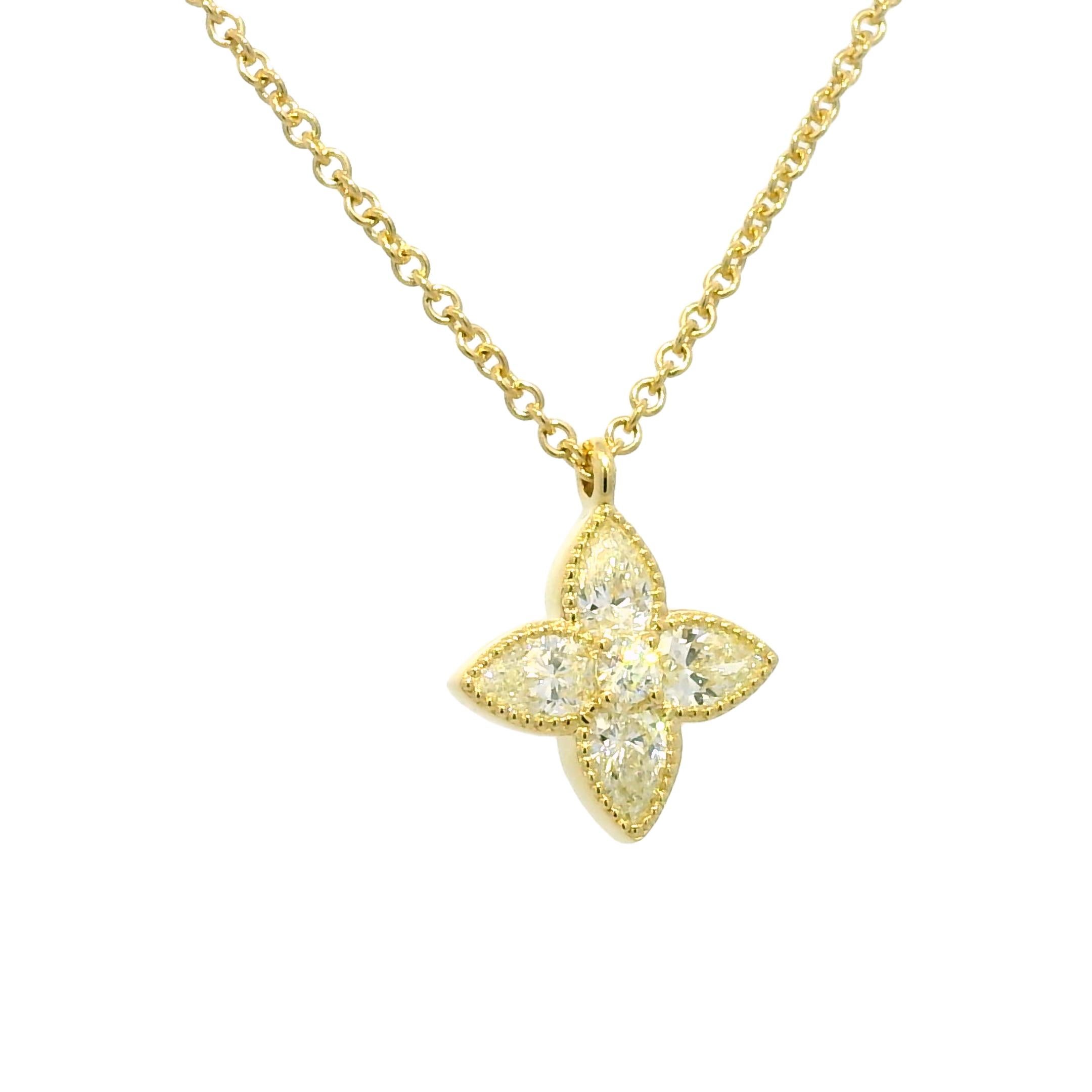 Natural 1.20 Carat Diamond 4 Leaf Flower 18-Karat Pendant Necklace In Stock In New Condition For Sale In Boca Raton, FL