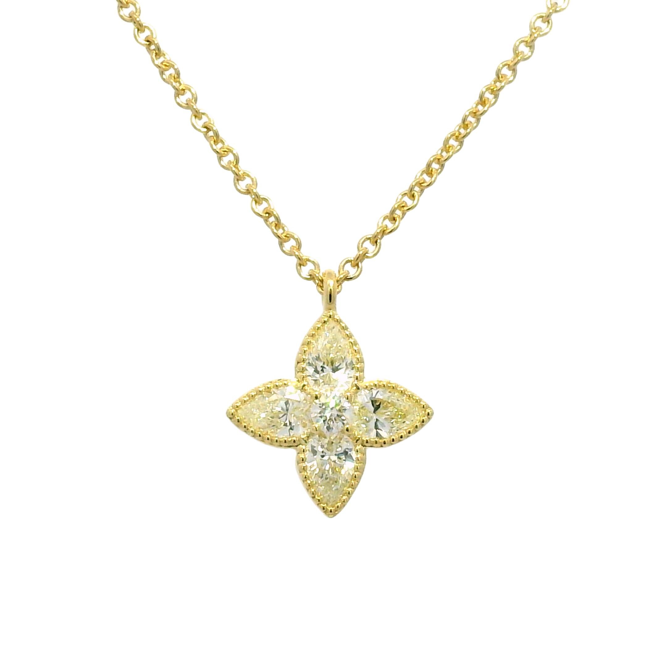 Natural 1.20 Carat Diamond 4 Leaf Flower 18-Karat Pendant Necklace In Stock For Sale 1