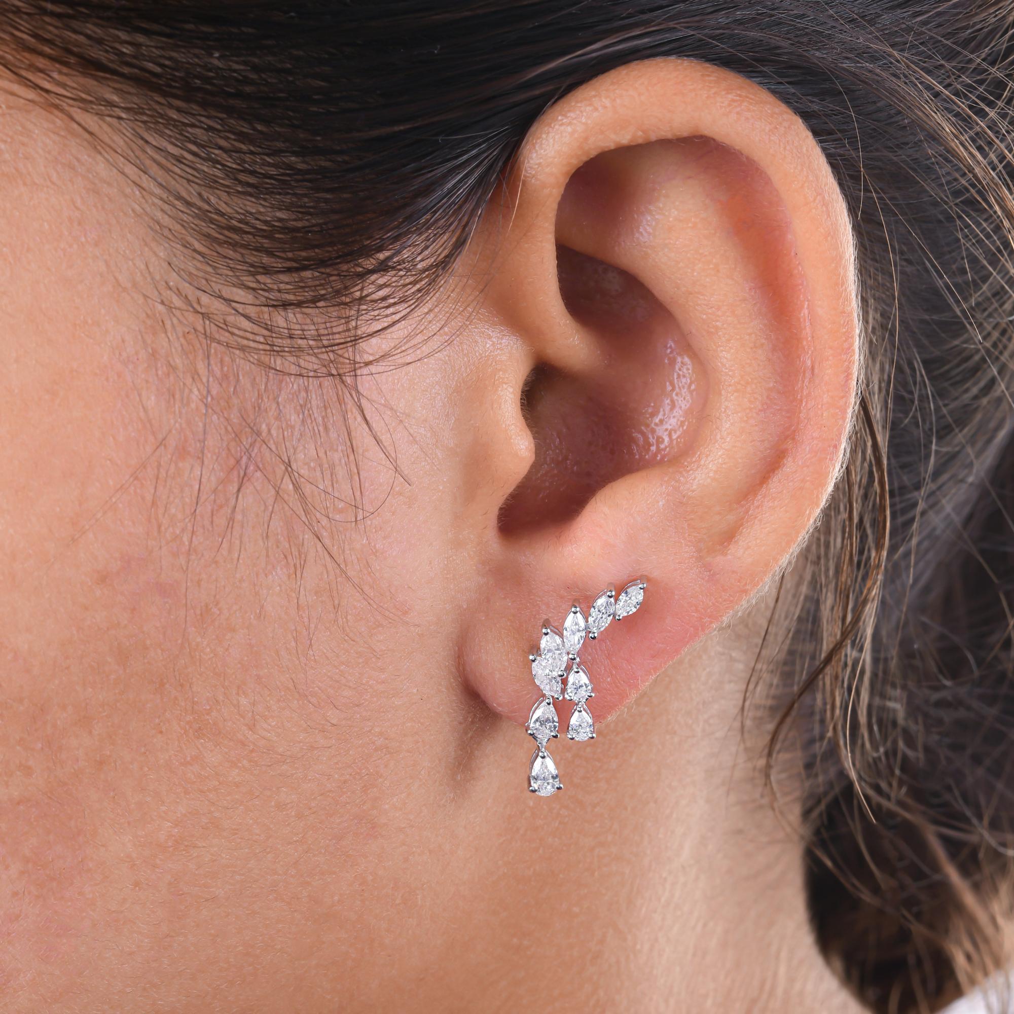Modern Natural 1.20 Carat Marquise Pear Diamond Earrings 14 Karat White Gold Jewelry For Sale
