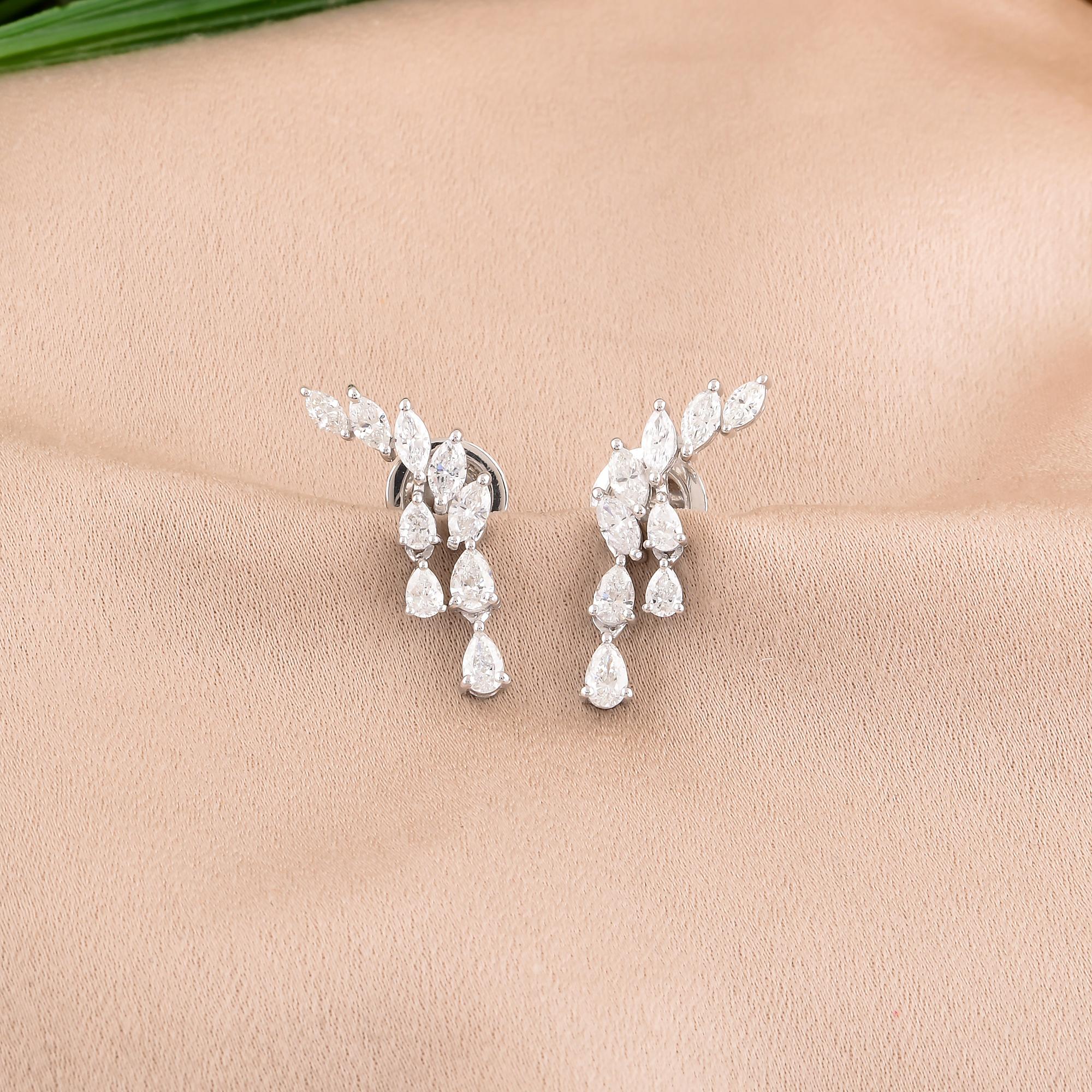 Pear Cut Natural 1.20 Carat Marquise Pear Diamond Earrings 14 Karat White Gold Jewelry For Sale