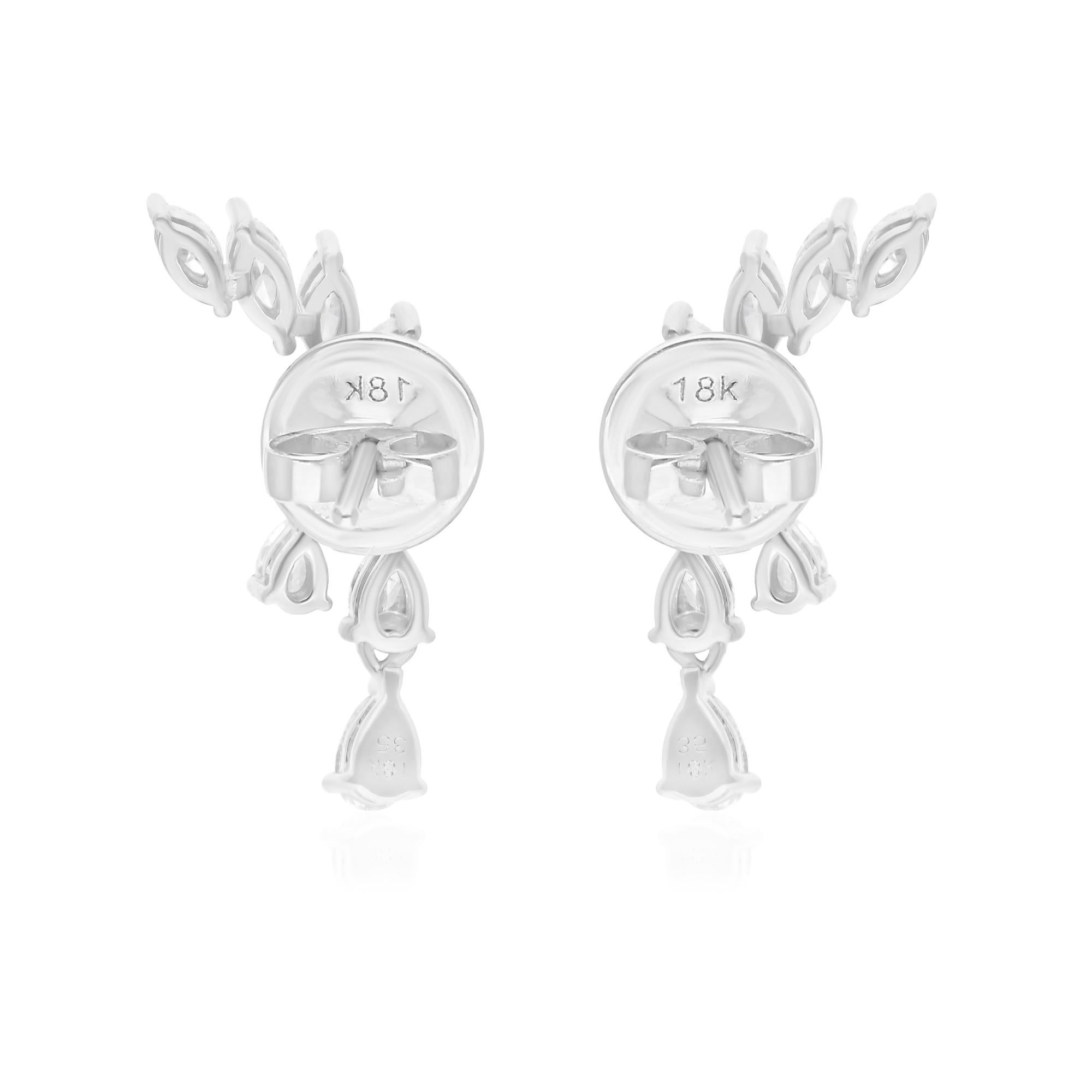 Natural 1.20 Carat Marquise Pear Diamond Earrings 14 Karat White Gold Jewelry In New Condition For Sale In Diera, Dubai